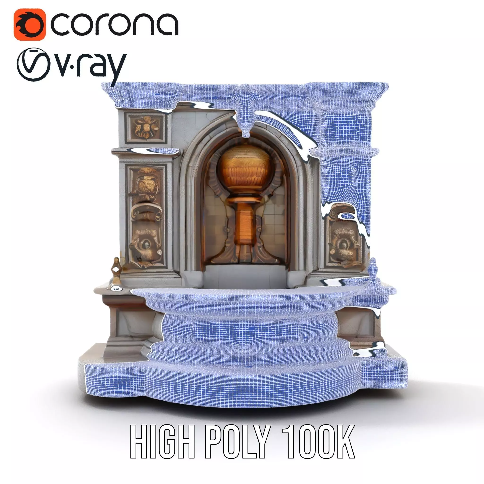 Ornate Fountain Sculpture model pack Low-poly 3D model_34