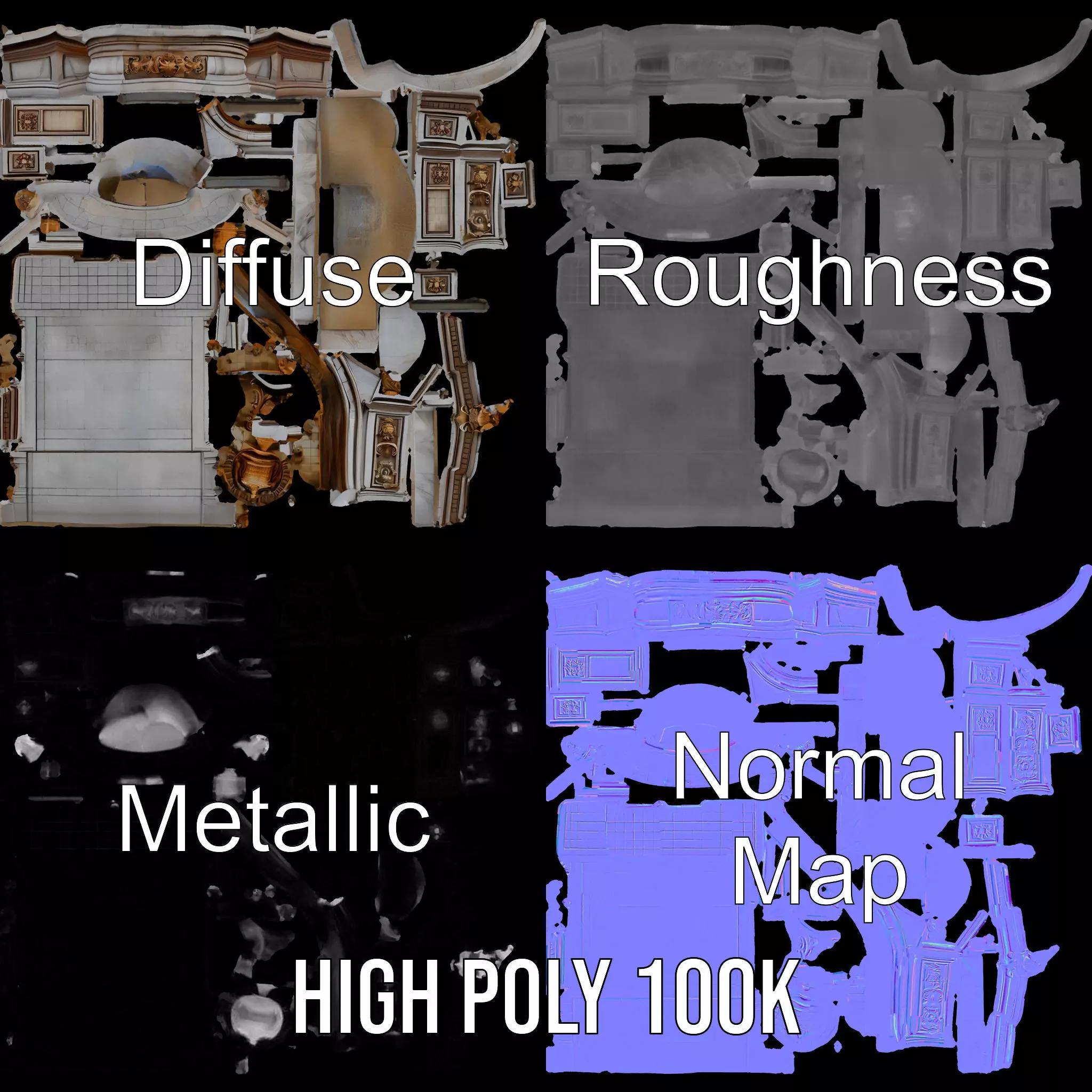 Ornate Fountain Sculpture model pack Low-poly 3D model_3