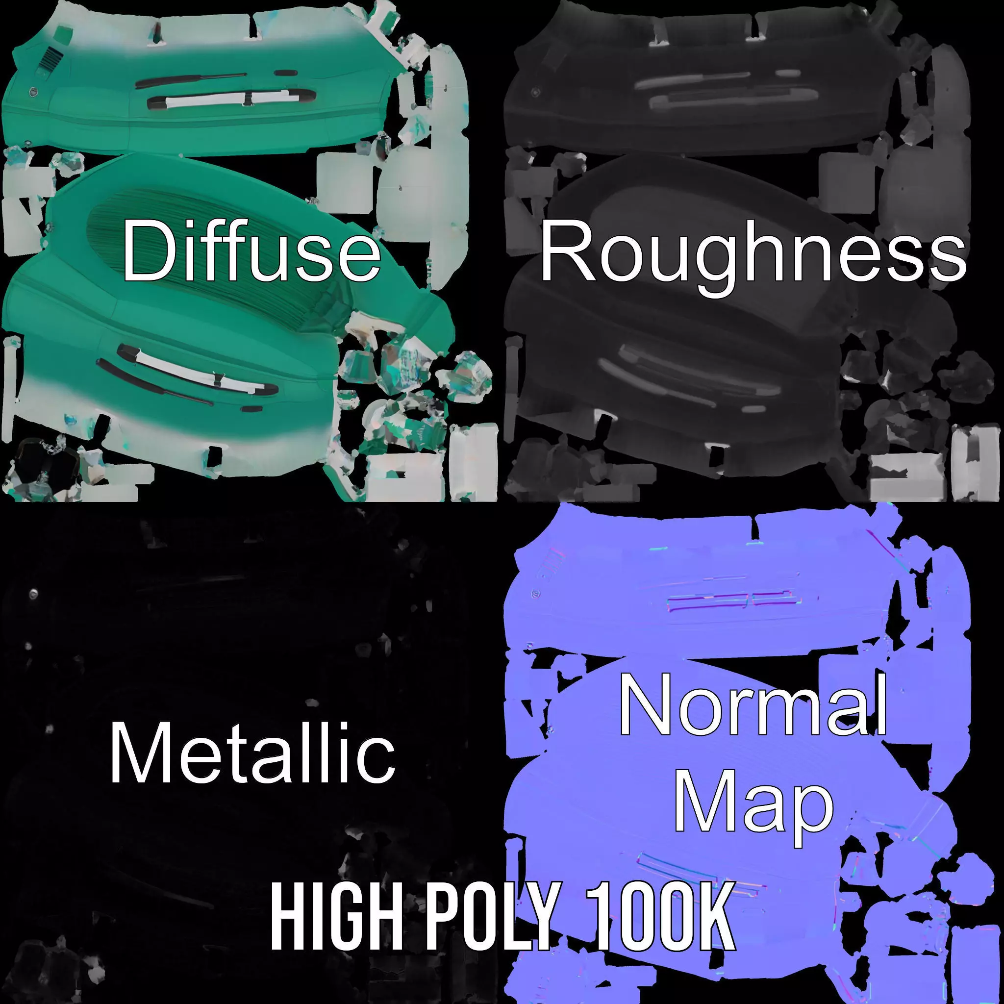 Emerald Inflatable Boat model pack Low-poly 3D model_3