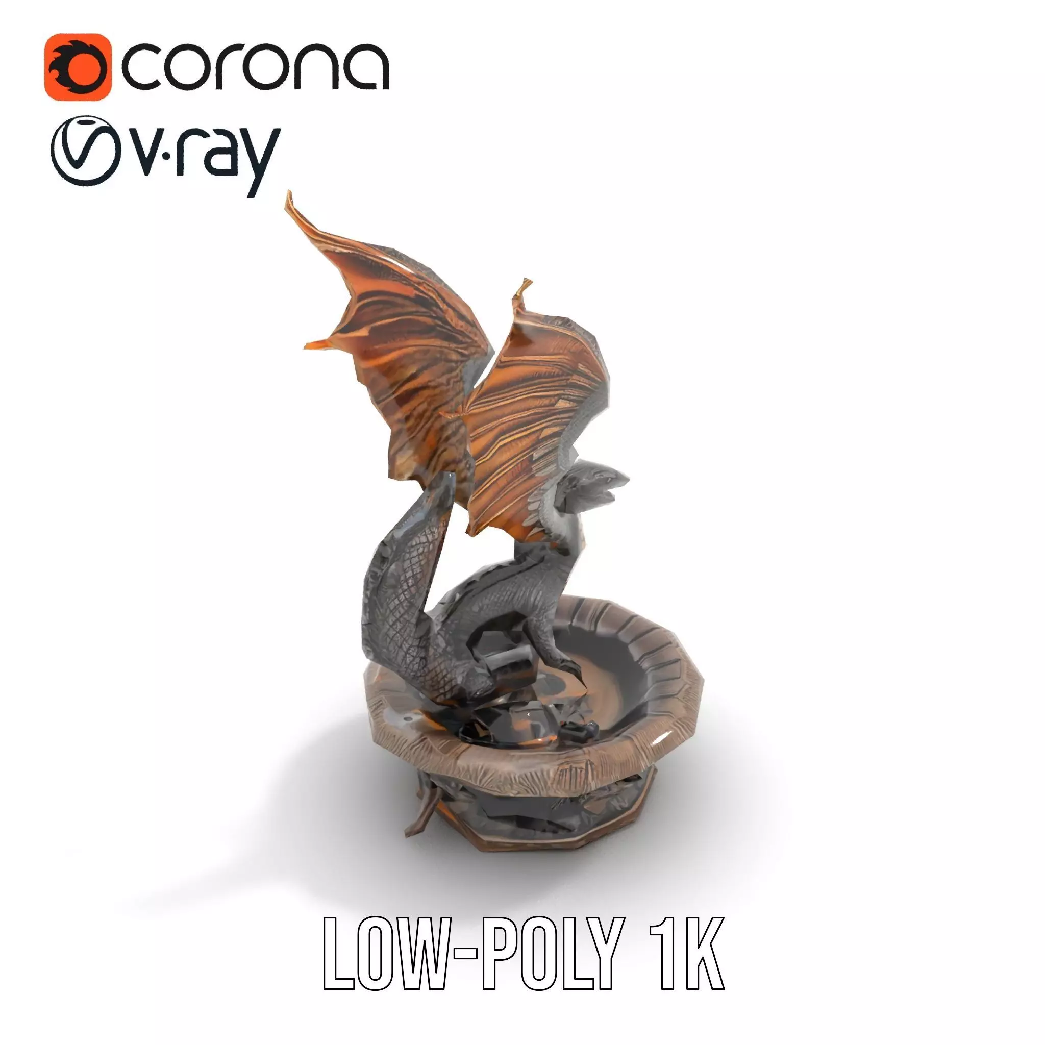 Majestic Dragon Fountain model pack Low-poly 3D model_7