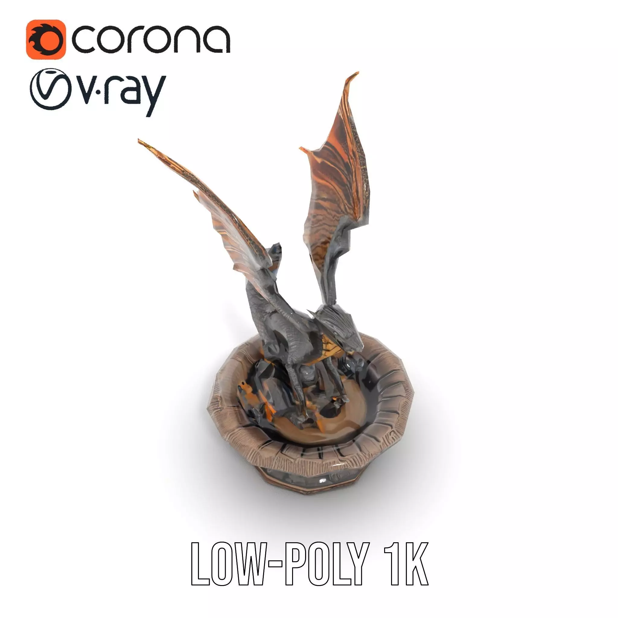 Majestic Dragon Fountain model pack Low-poly 3D model_12