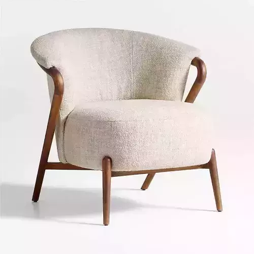 Modern Armchair Beige Upholstered Chair Wooden Frame 3D
