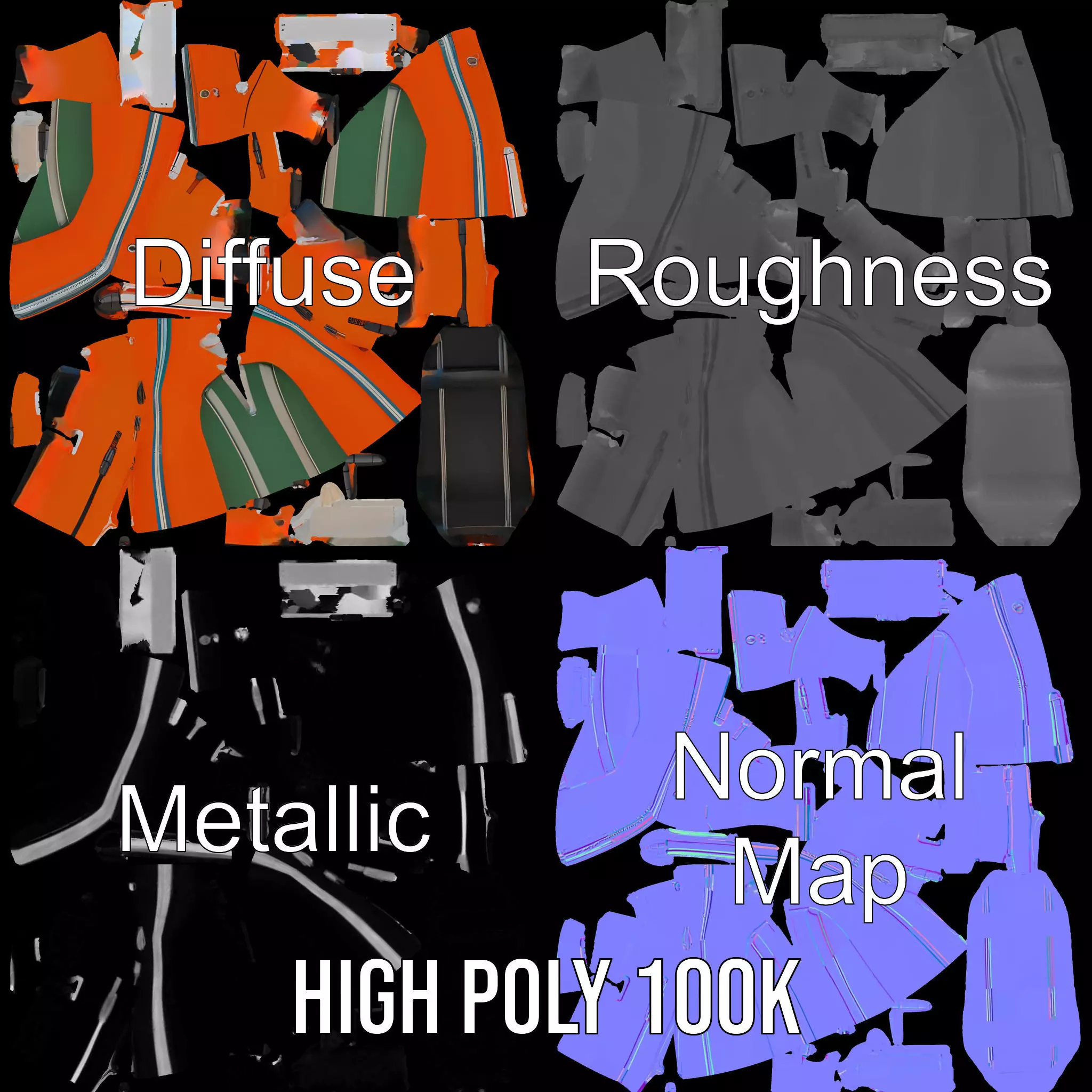 Orange Inflatable Raft model pack Low-poly 3D model_3