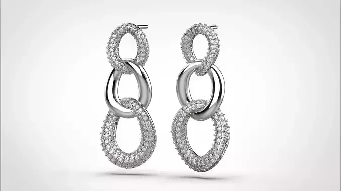 Chain earring stl obj 3D print model ER021 3D print model