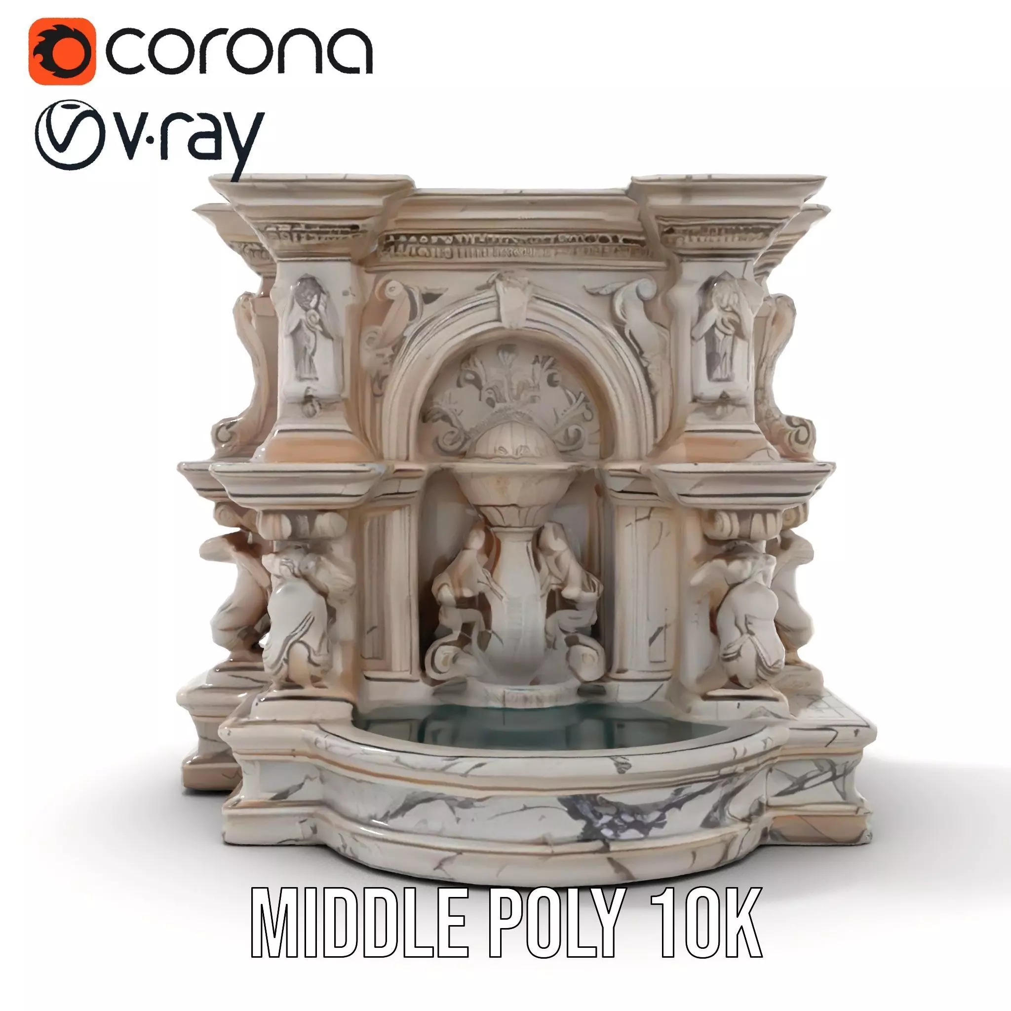 Ornate Marble Fountain model pack Low-poly 3D model_11