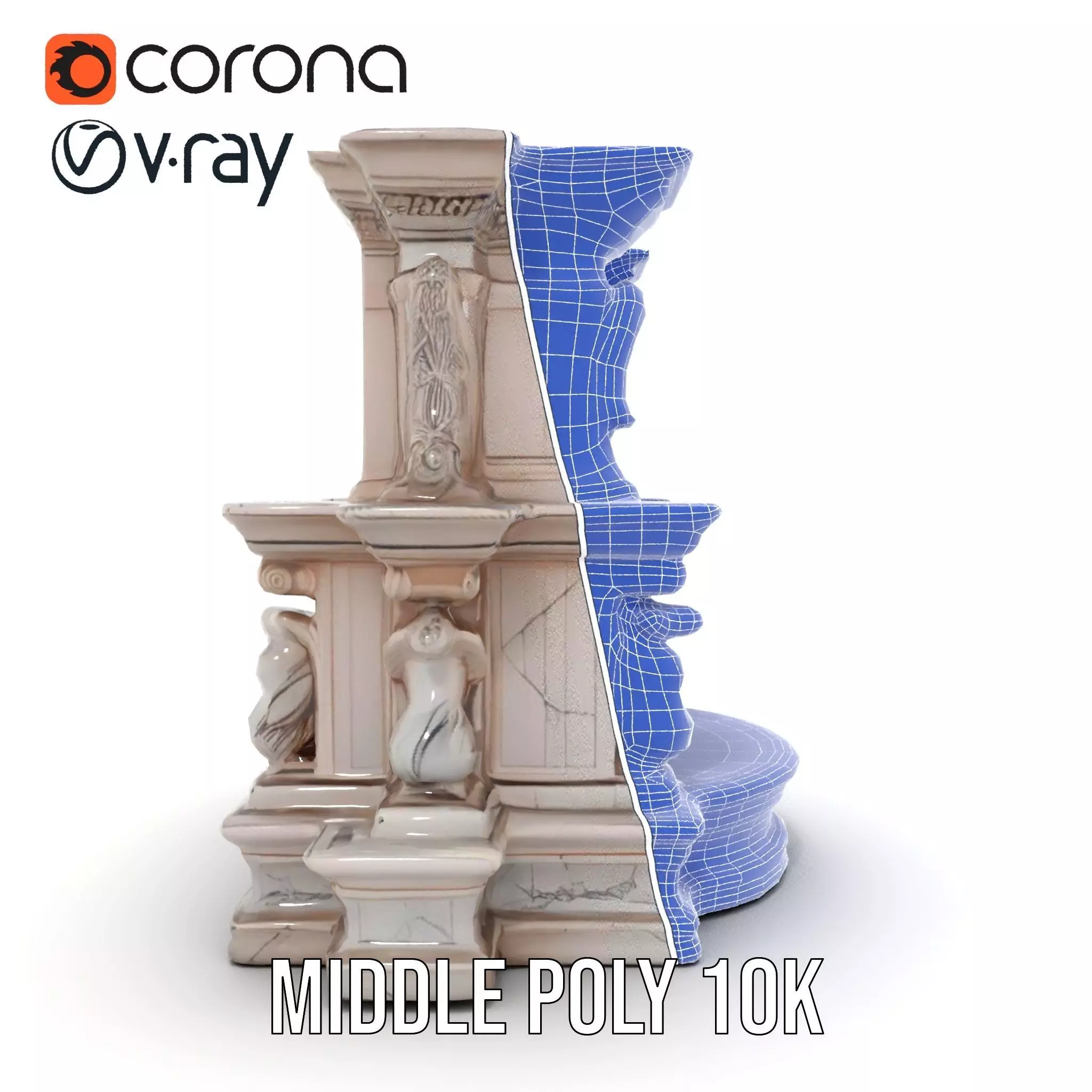 Ornate Marble Fountain model pack Low-poly 3D model_27