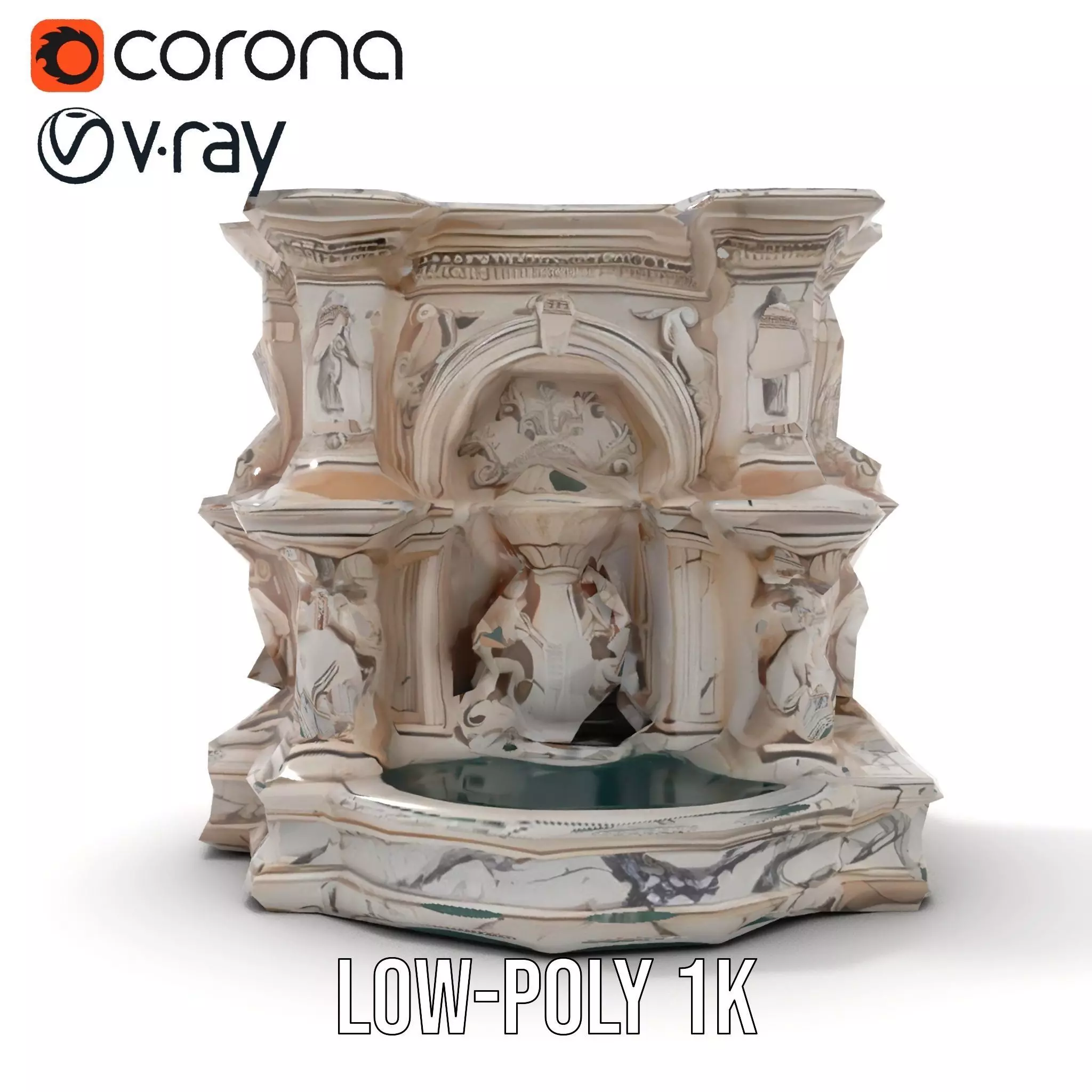 Ornate Marble Fountain model pack Low-poly 3D model_14