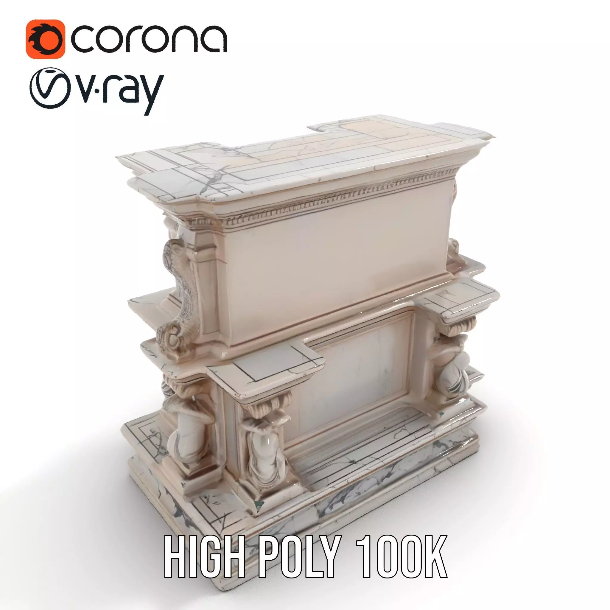 Ornate Marble Fountain model pack Low-poly 3D model_15
