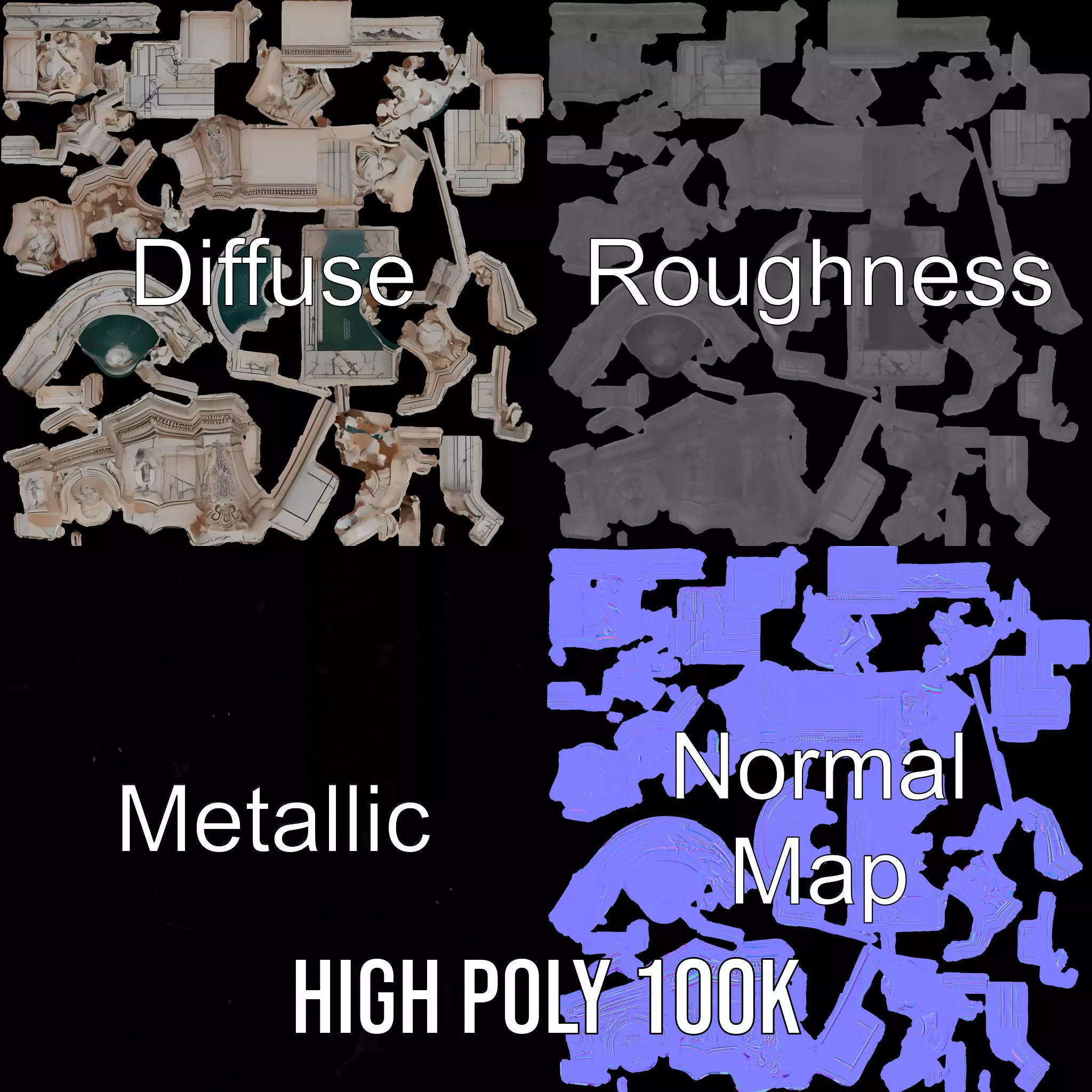 Ornate Marble Fountain model pack Low-poly 3D model_3