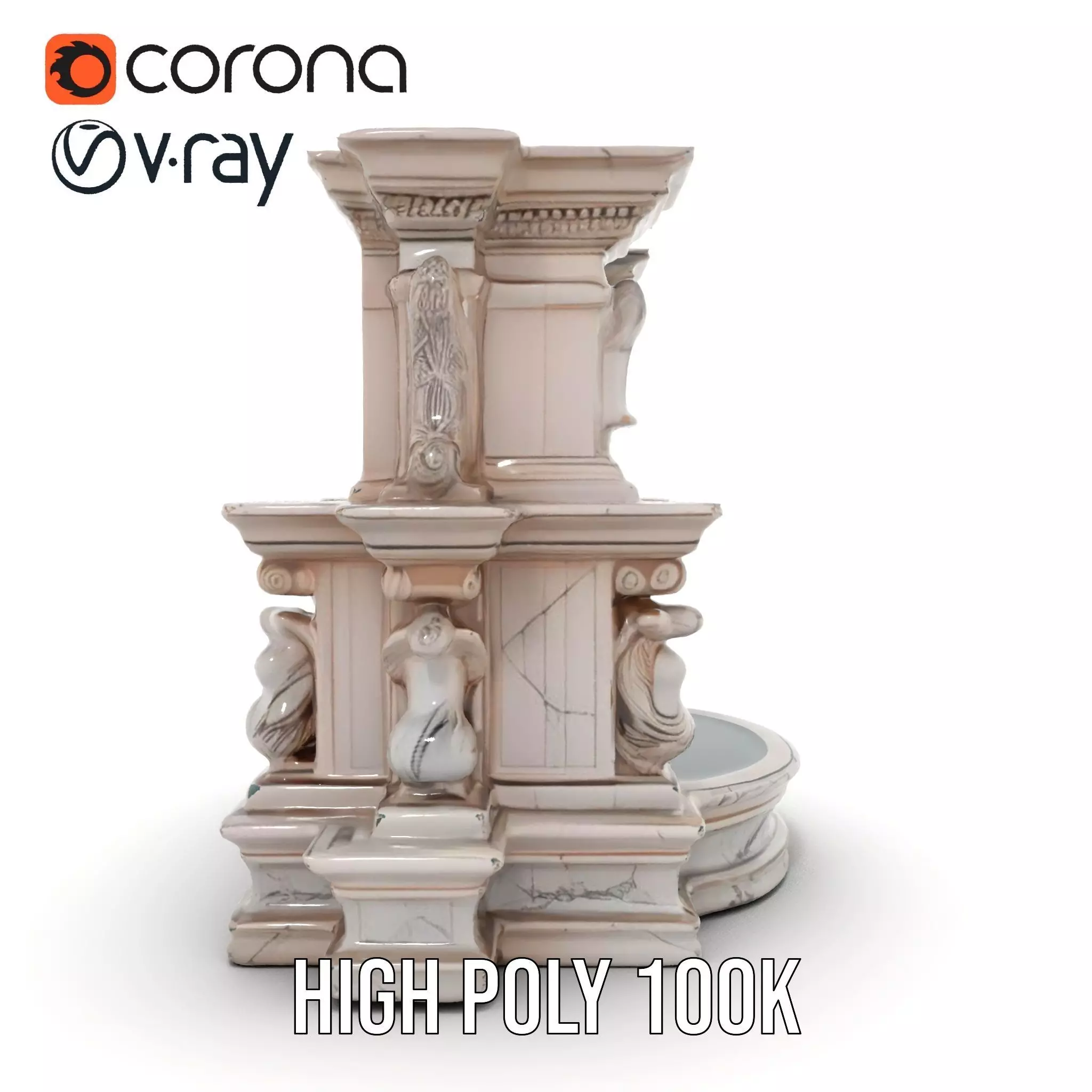 Ornate Marble Fountain model pack Low-poly 3D model_18