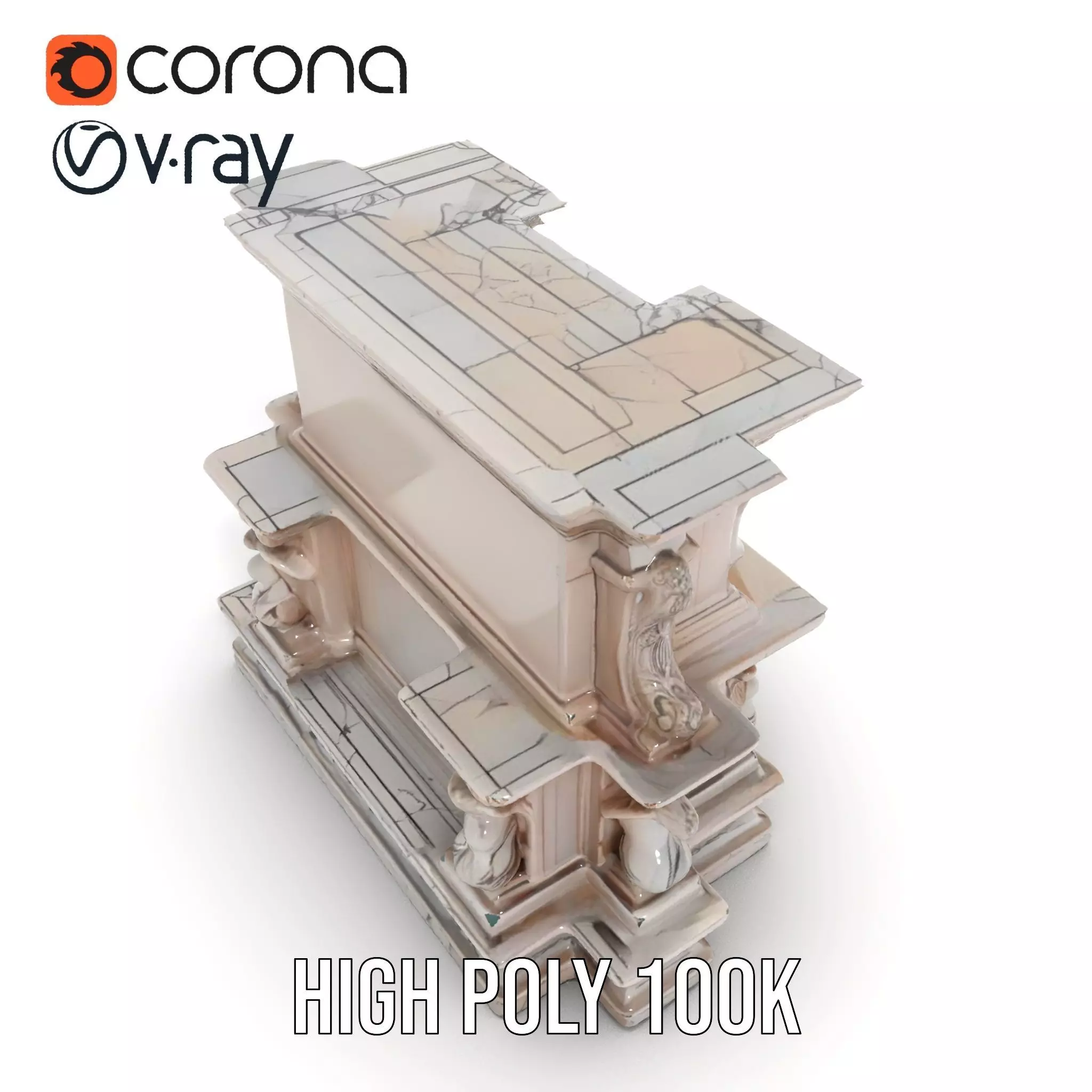 Ornate Marble Fountain model pack Low-poly 3D model_21