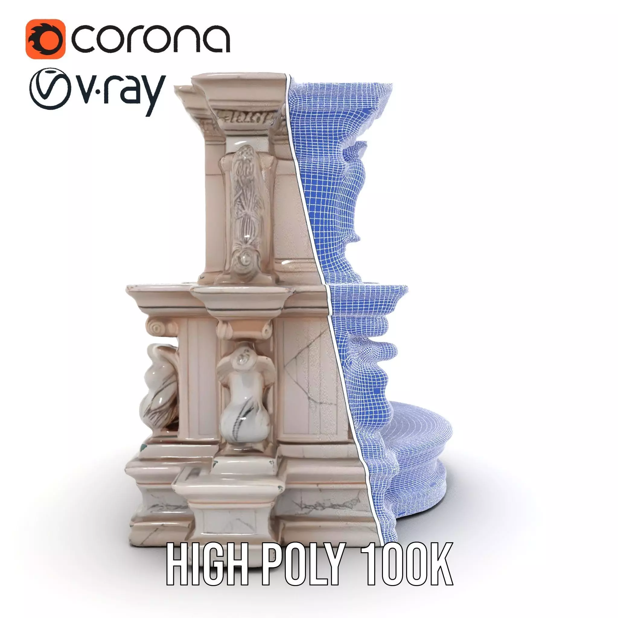 Ornate Marble Fountain model pack Low-poly 3D model_32