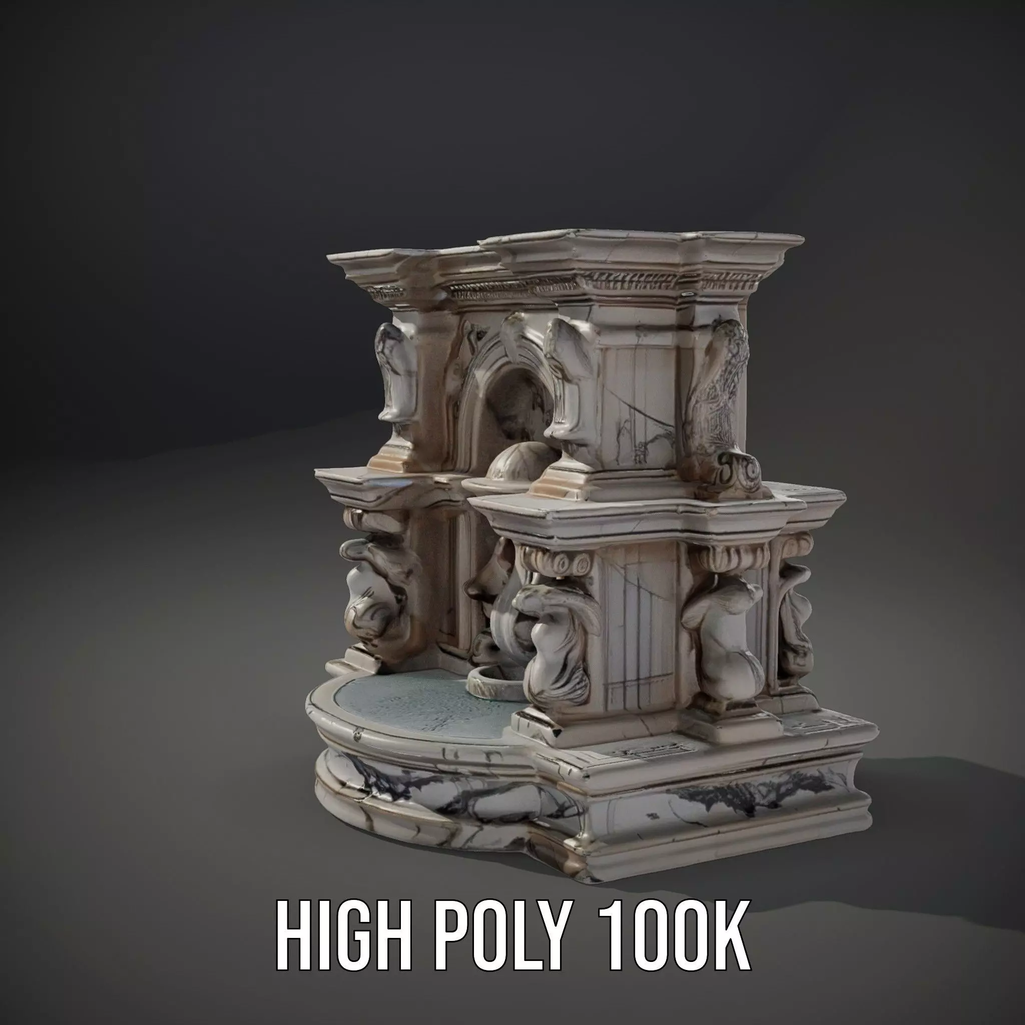 Ornate Marble Fountain model pack Low-poly 3D model_8