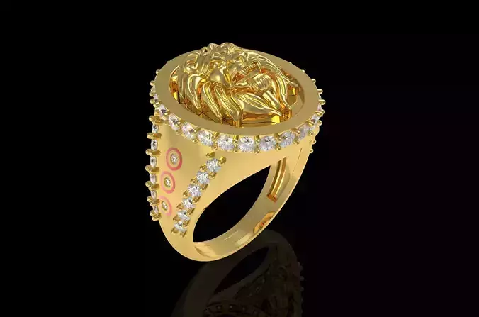 Lion Head Round Signet Ring