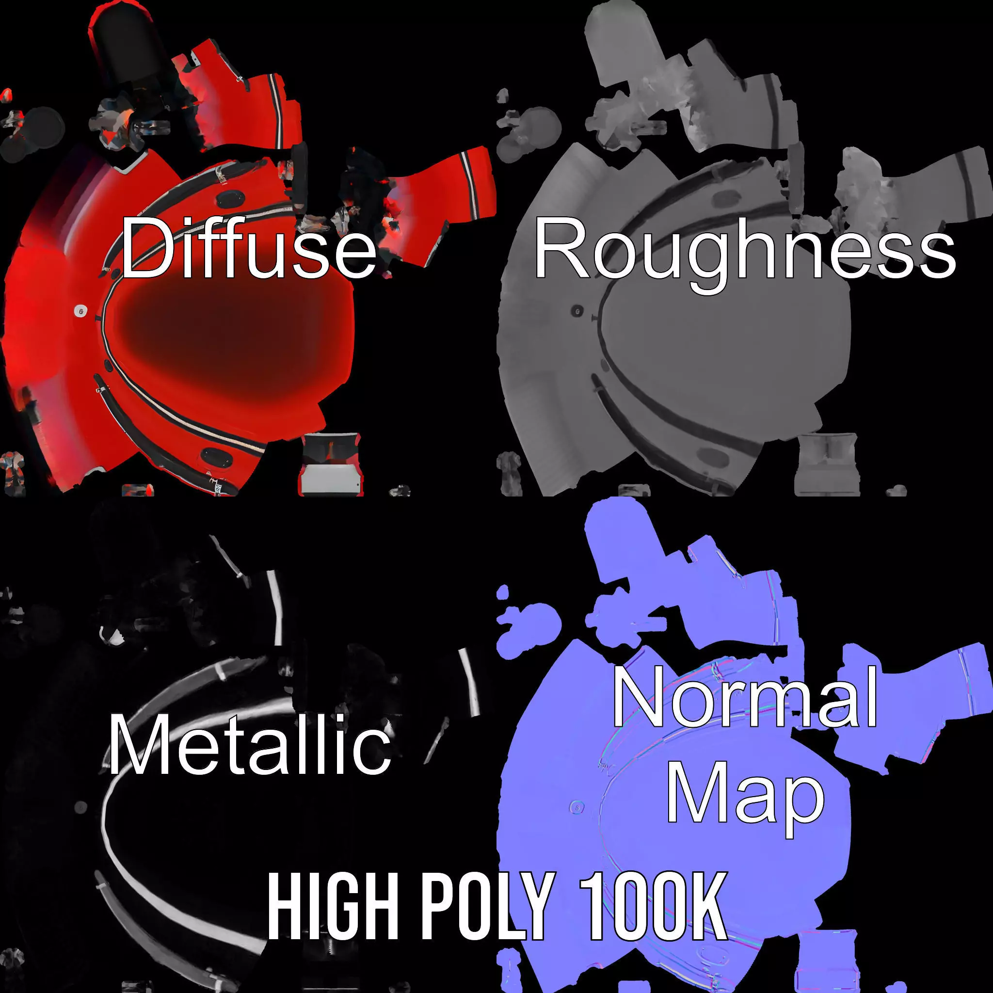 Red Inflatable Boat model pack Low-poly 3D model_3