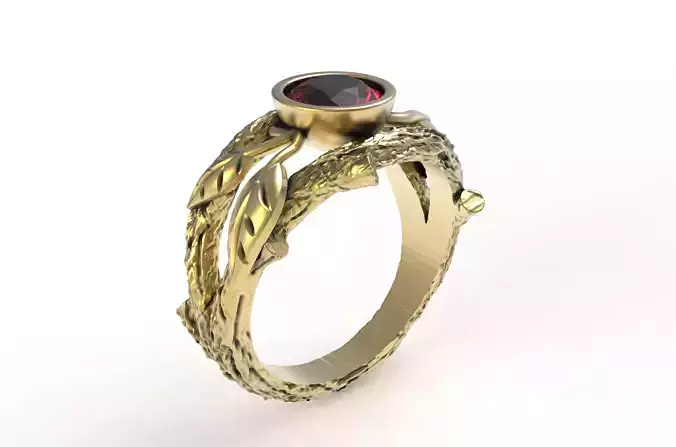 Round Diamond Leaf Branch Ring