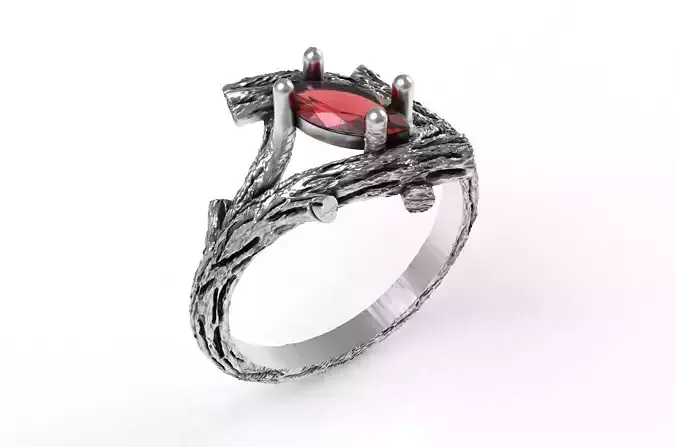 Marquise Diamond Branch Textured Ring