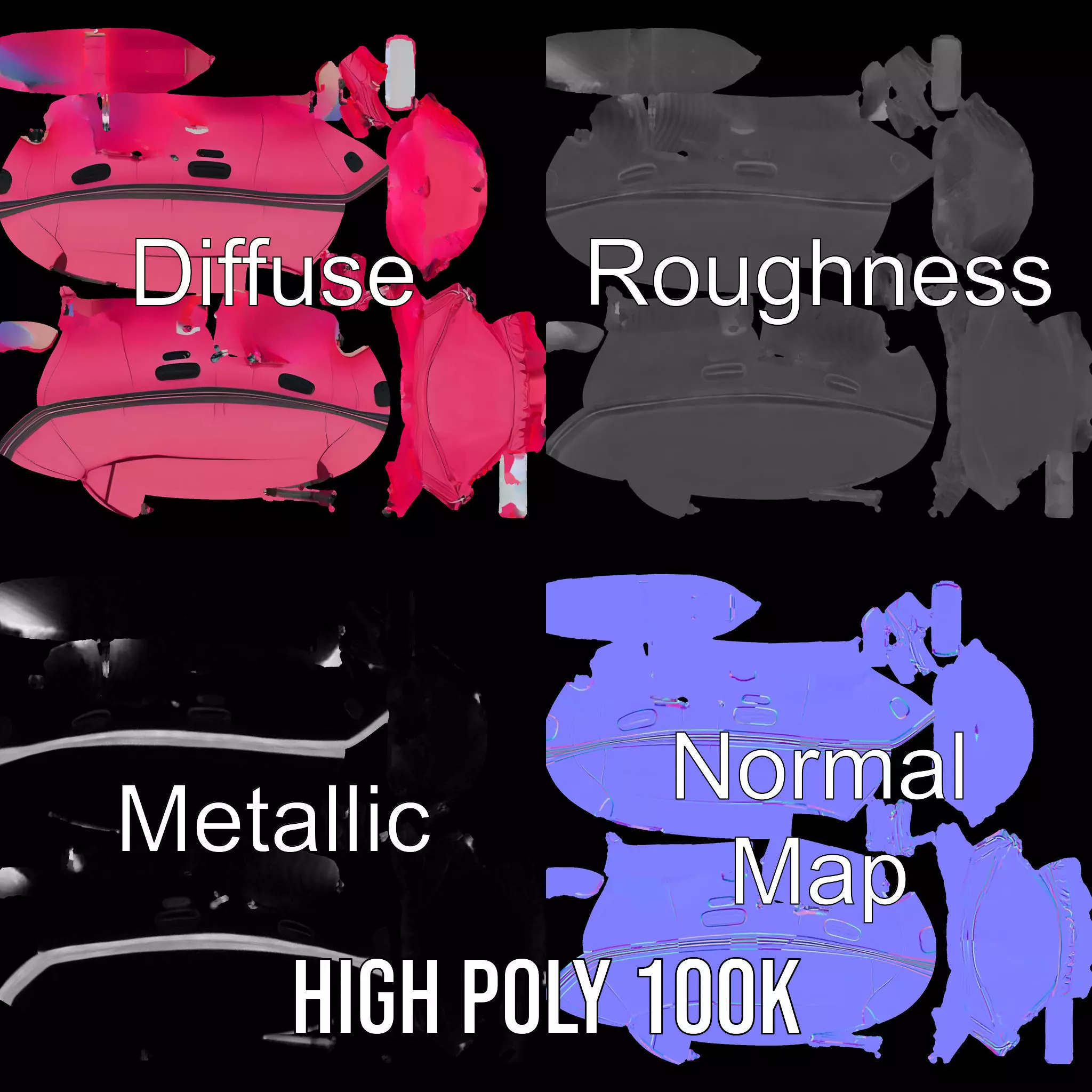 Pink Inflatable Boat model pack Low-poly 3D model_3