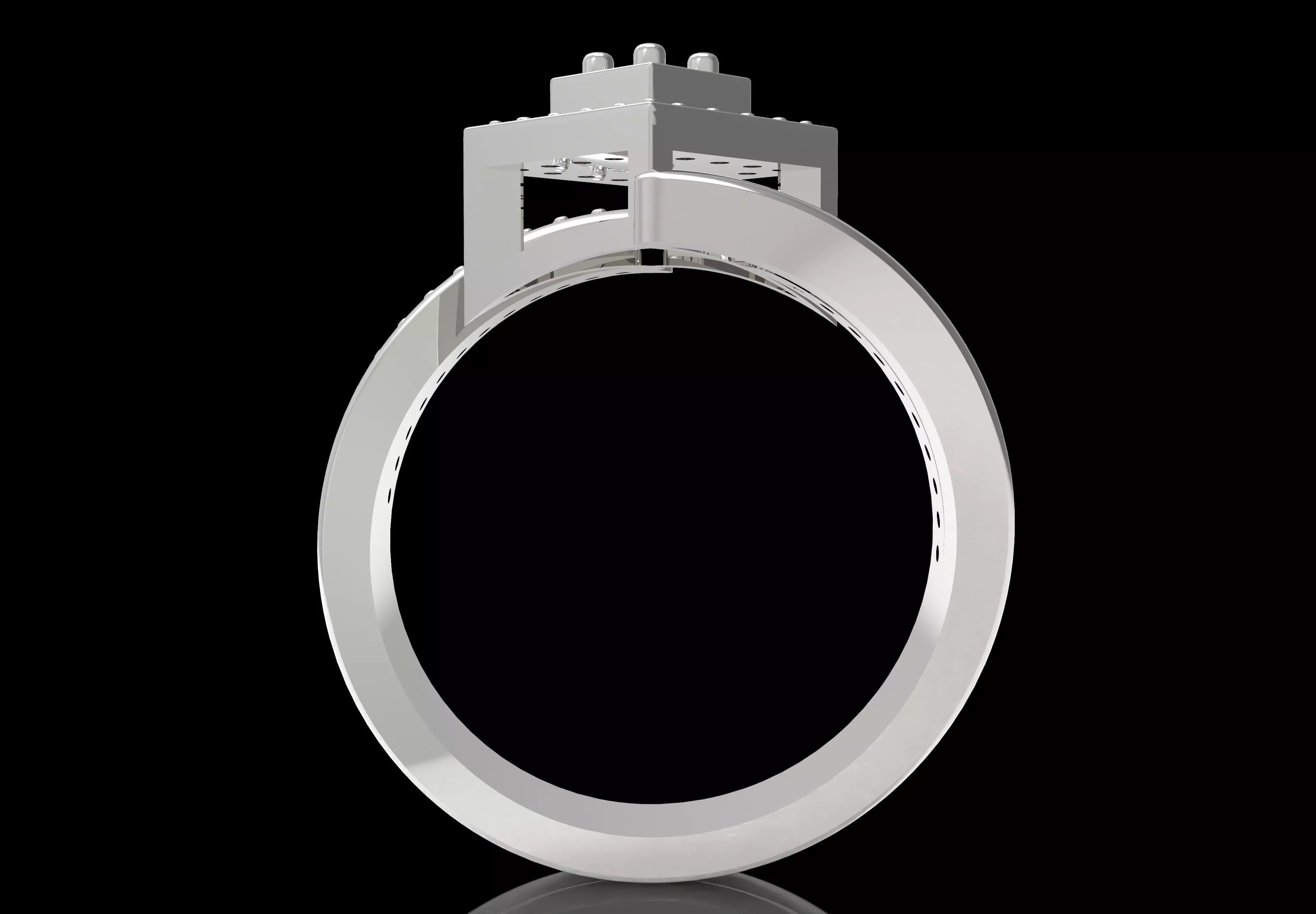 Round Diamond Square Shape Halo Double Bypass Ring 3D print model_25