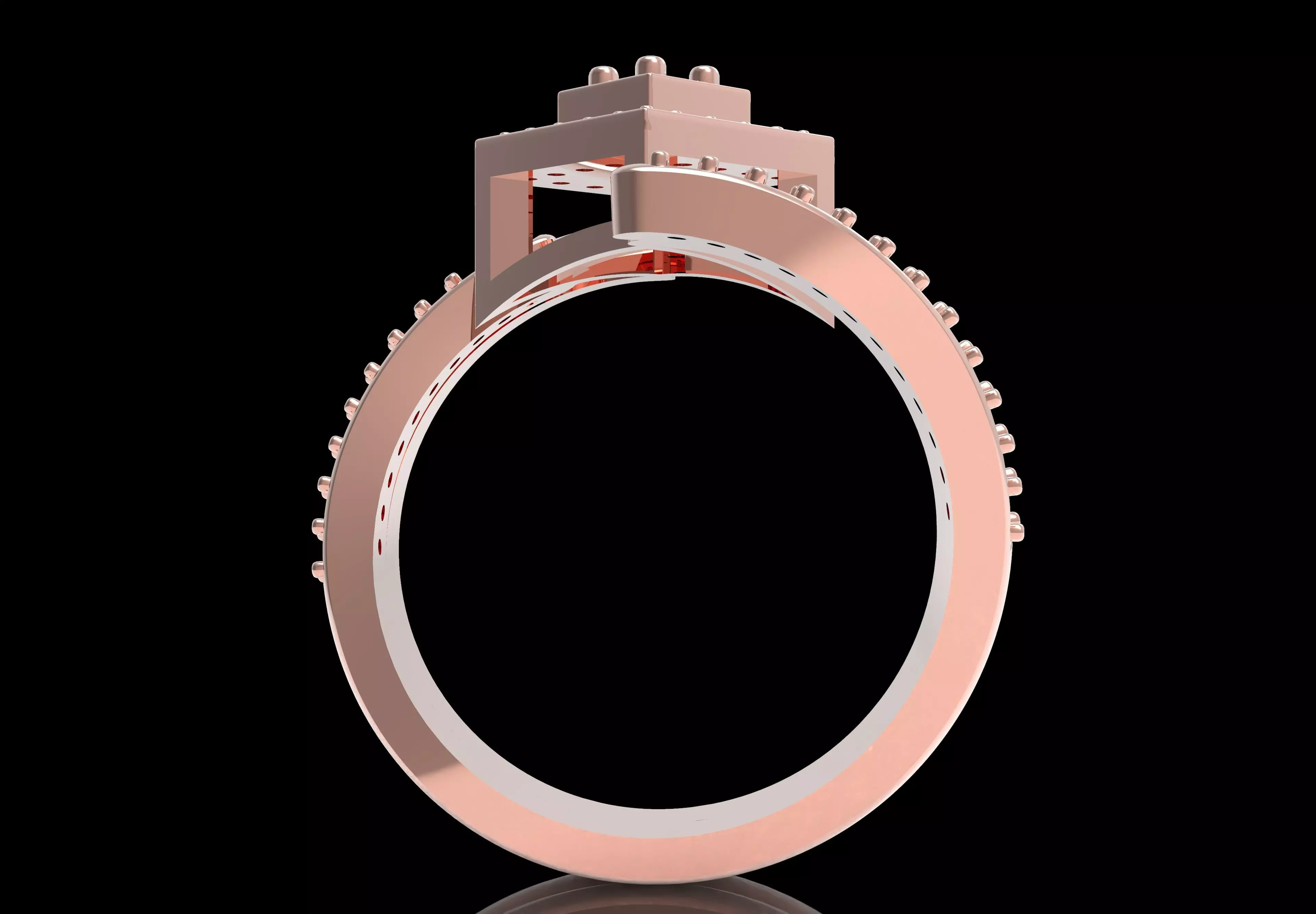 Round Diamond Square Shape Halo Double Bypass Ring 3D print model_11