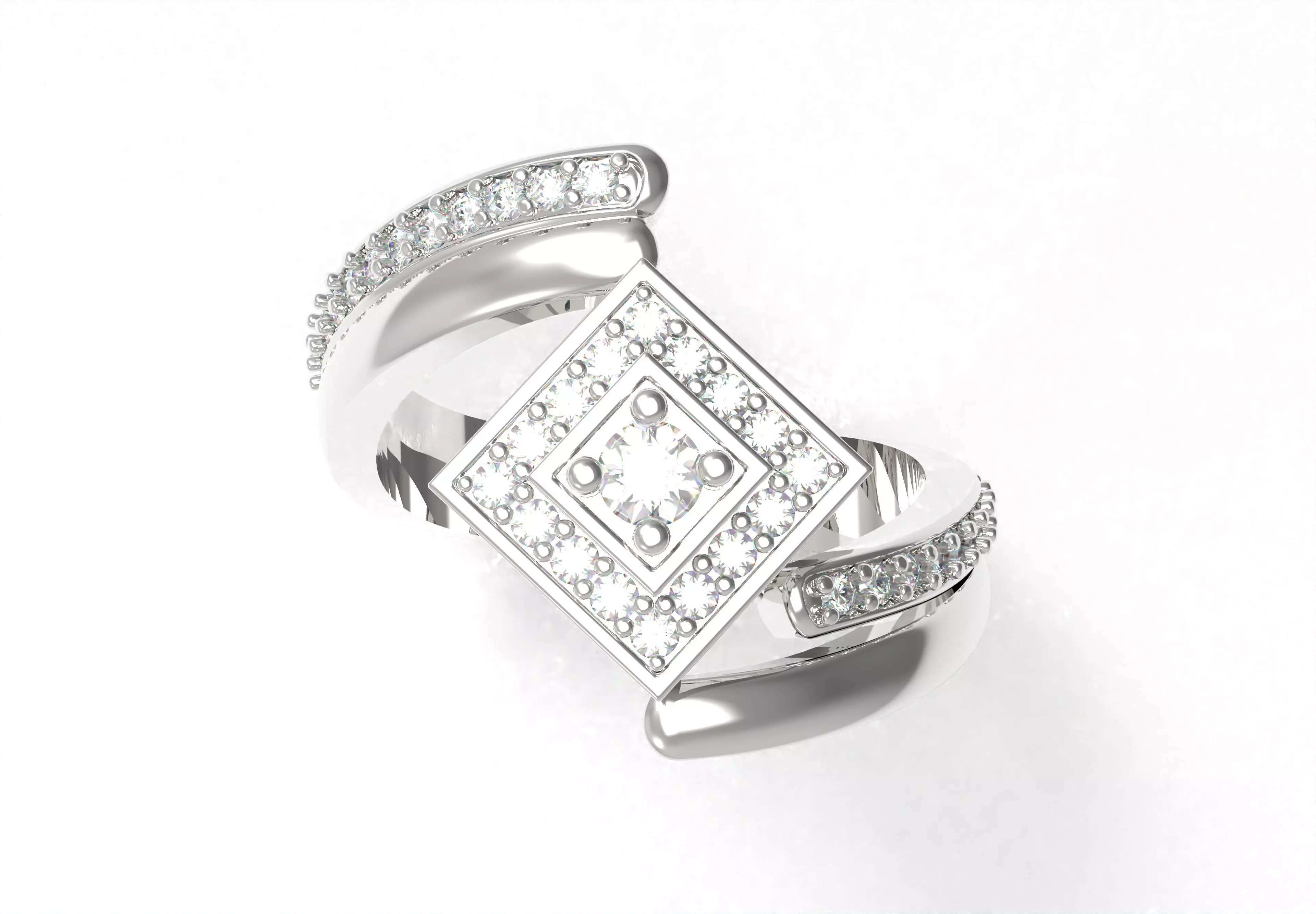 Round Diamond Square Shape Halo Double Bypass Ring 3D print model_21