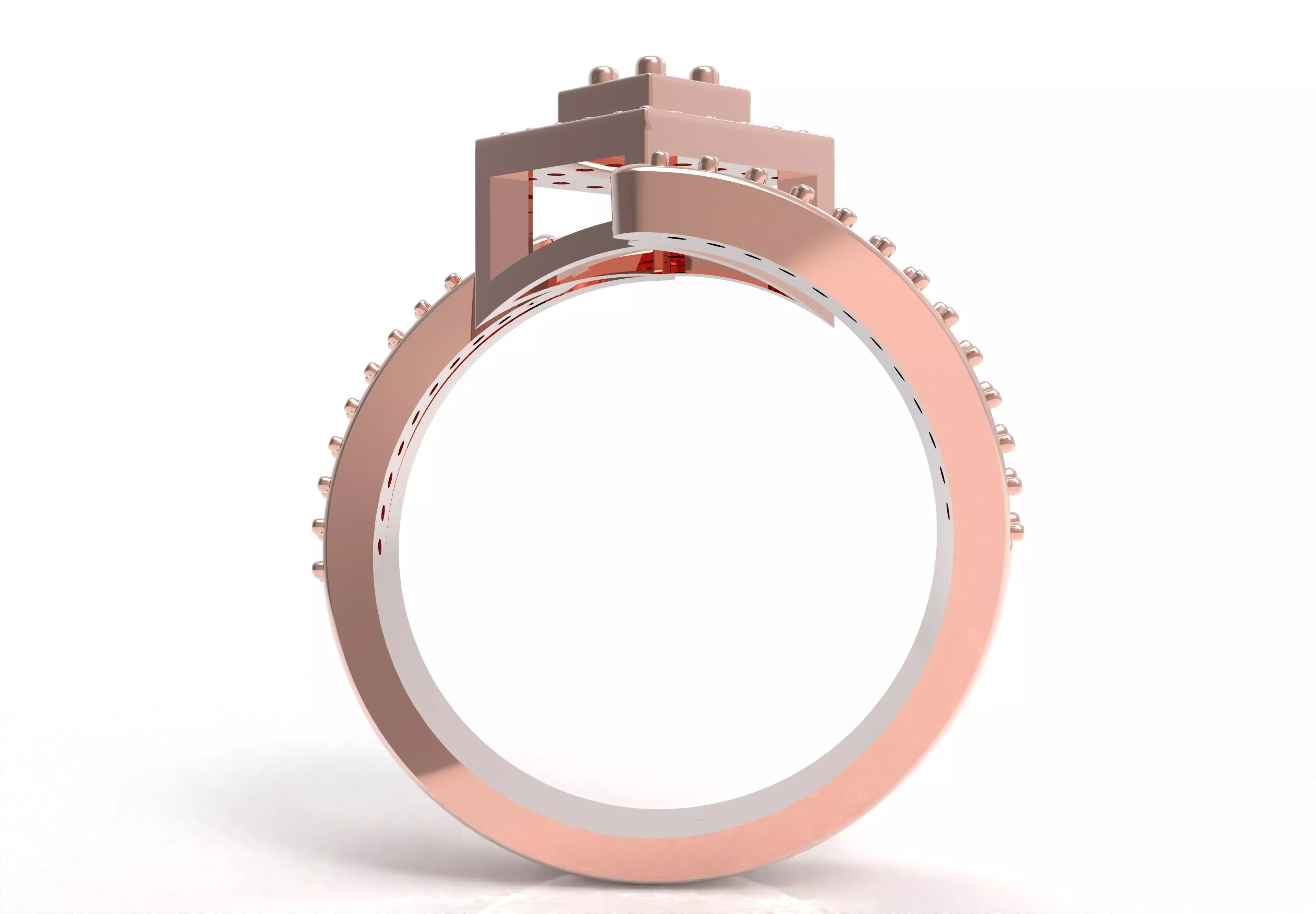 Round Diamond Square Shape Halo Double Bypass Ring 3D print model_12