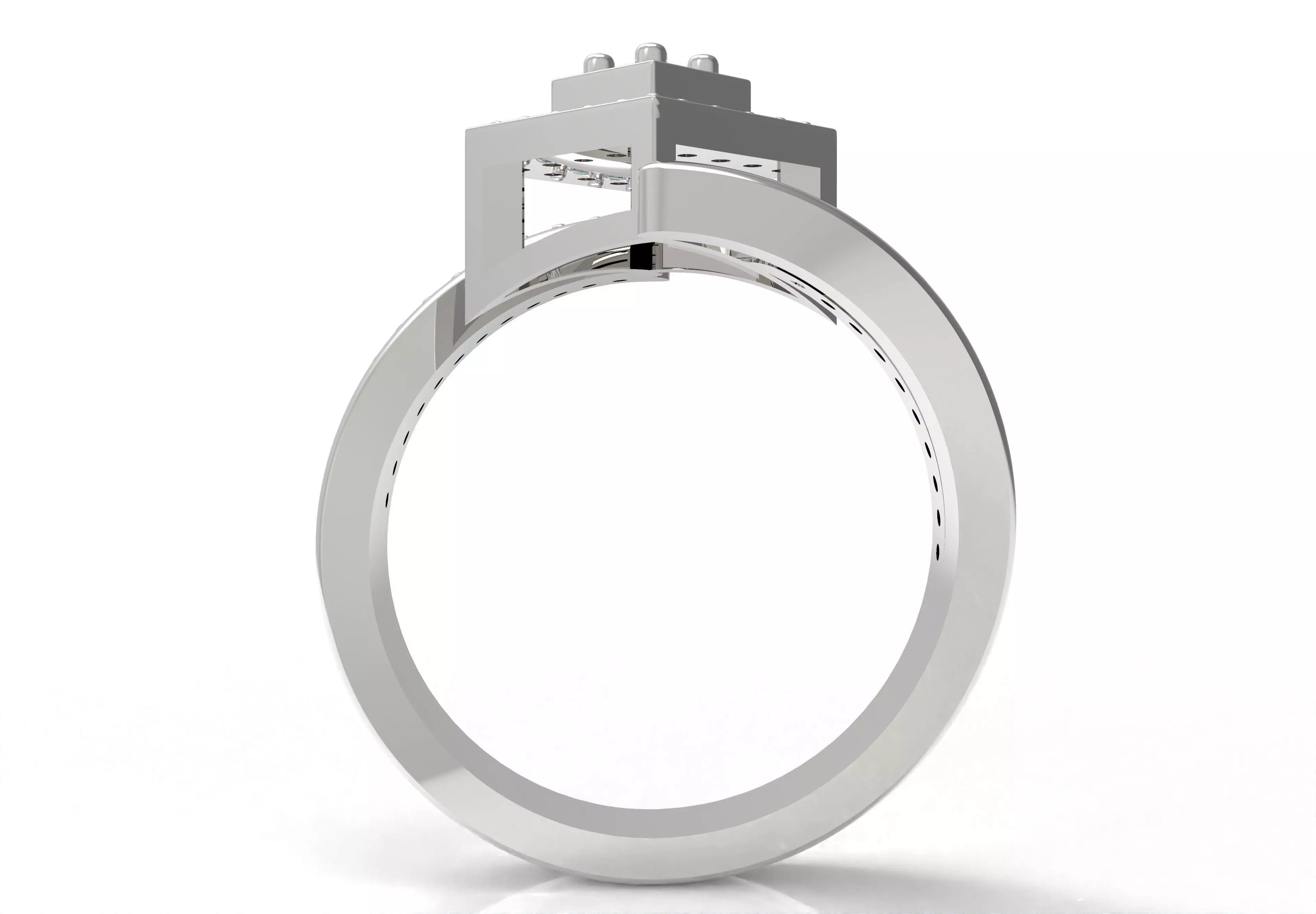 Round Diamond Square Shape Halo Double Bypass Ring 3D print model_20