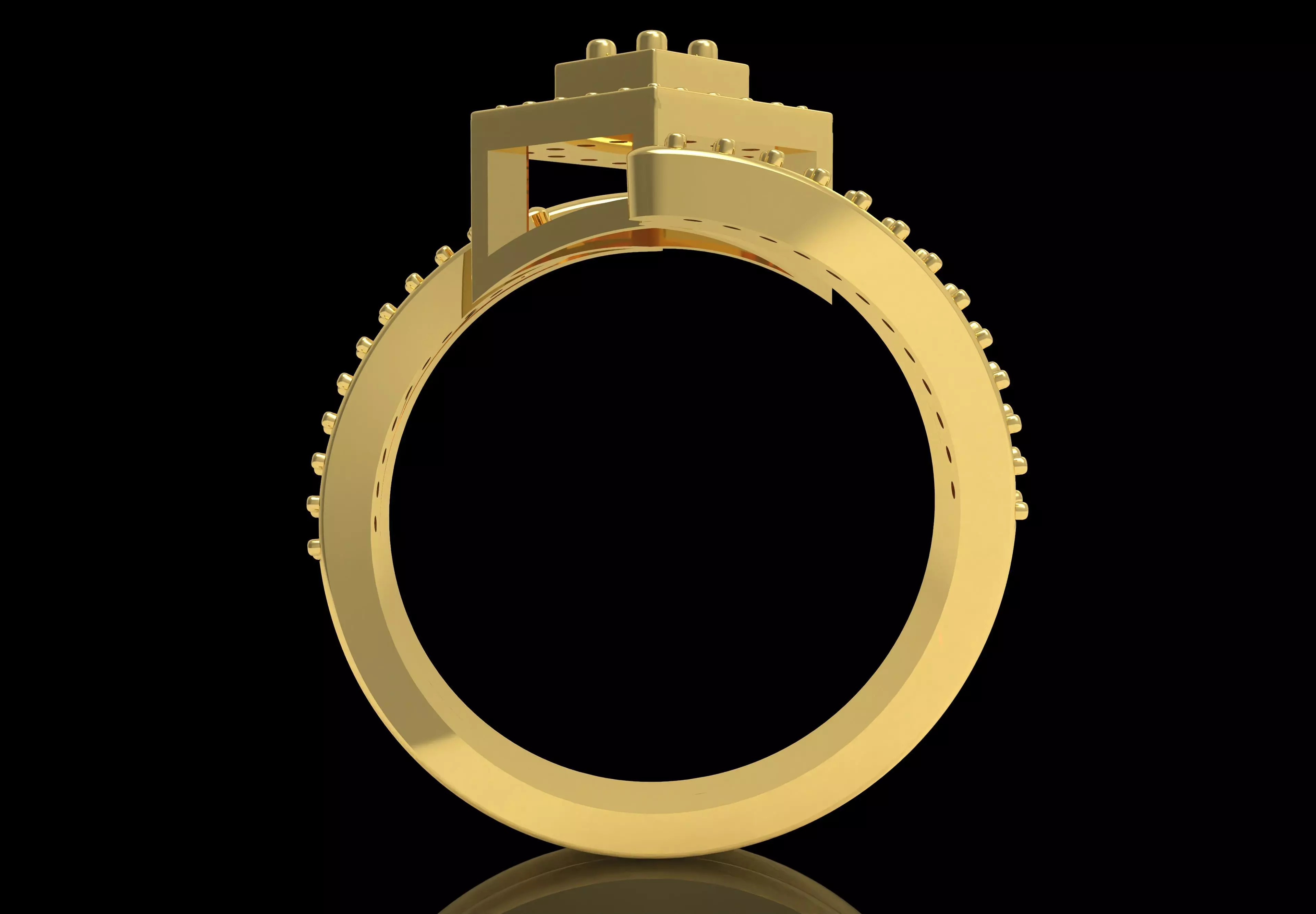 Round Diamond Square Shape Halo Double Bypass Ring 3D print model_30