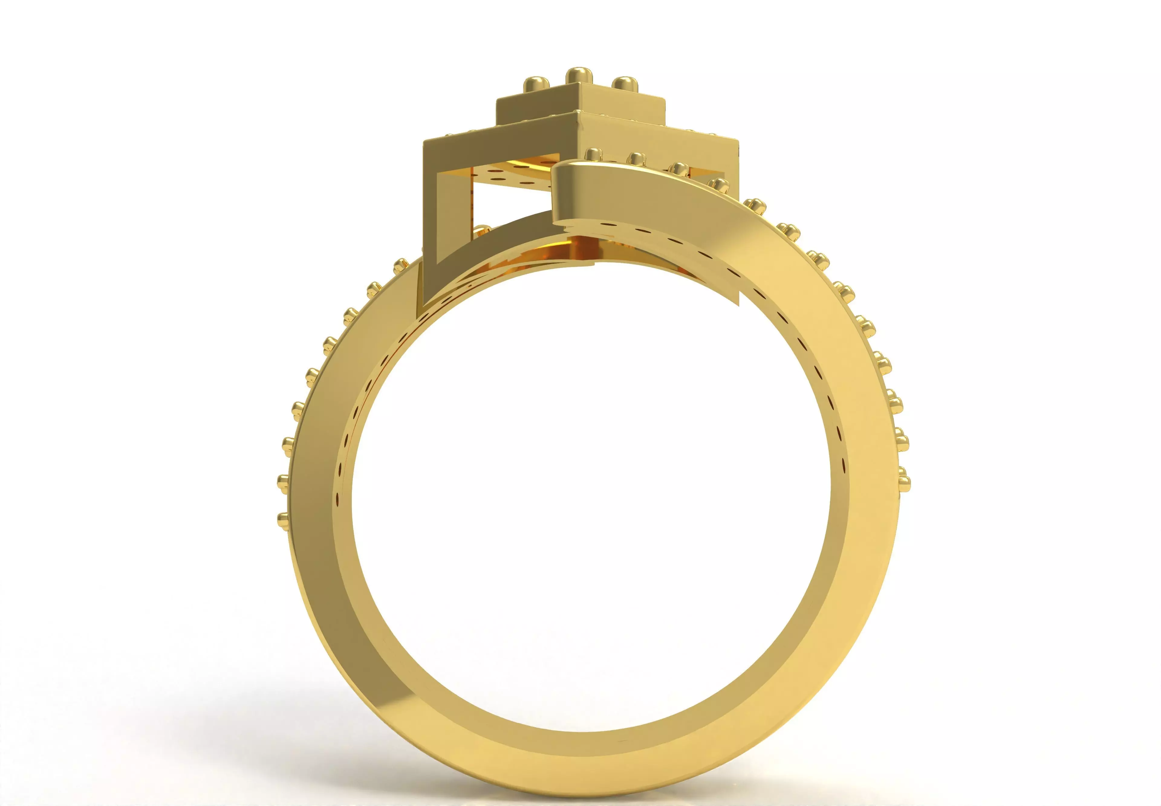 Round Diamond Square Shape Halo Double Bypass Ring 3D print model_3