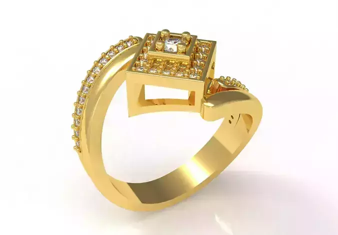 Round Diamond Square Shape Halo Double Bypass Ring