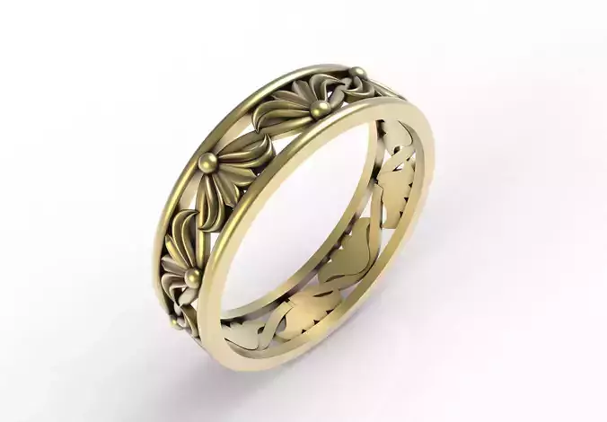 Antique Floral Wedding Band