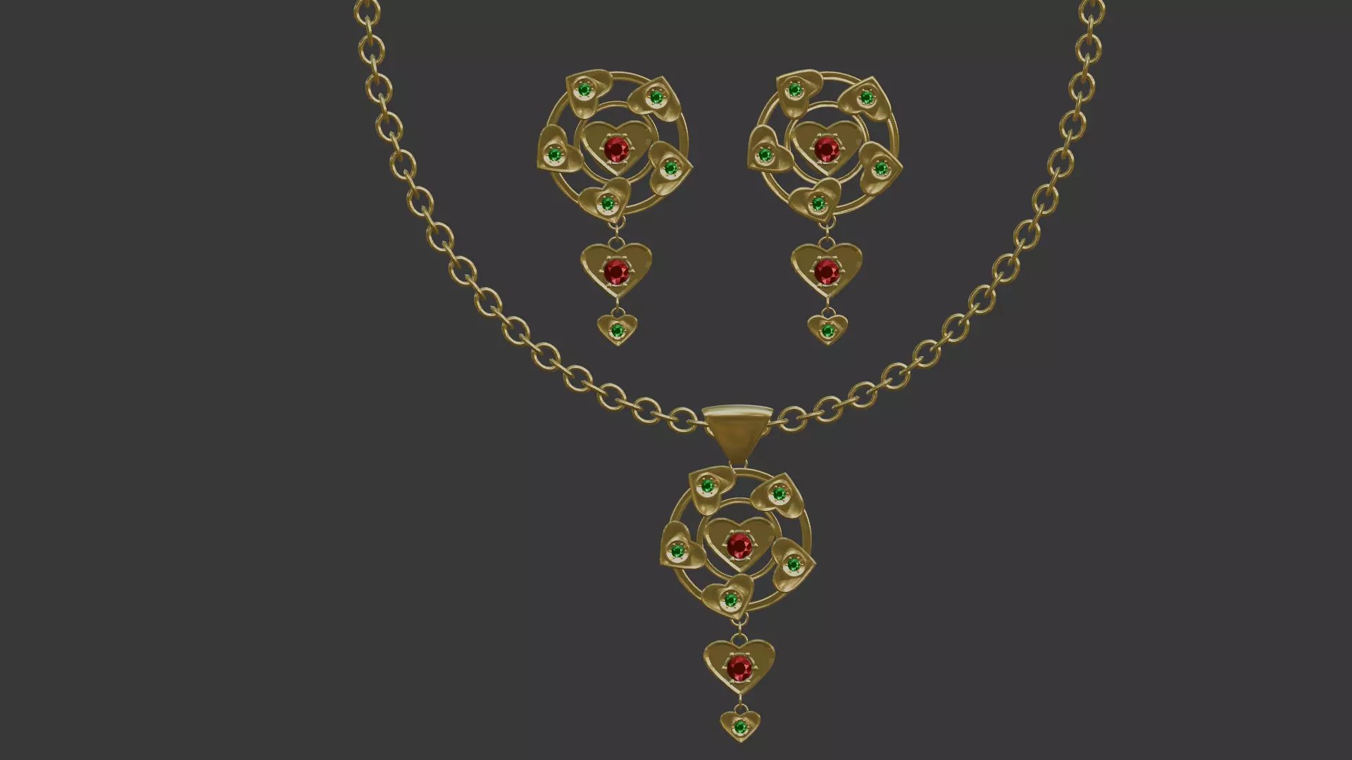 3D Printable Earring And Chain Heart Set-5 -Handmade Gift - DIY 3D print model