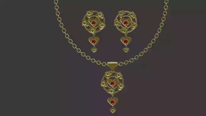 3D Printable Earring  And Chain Heart Set-5 -Handmade Gift - DIY 3D print model
