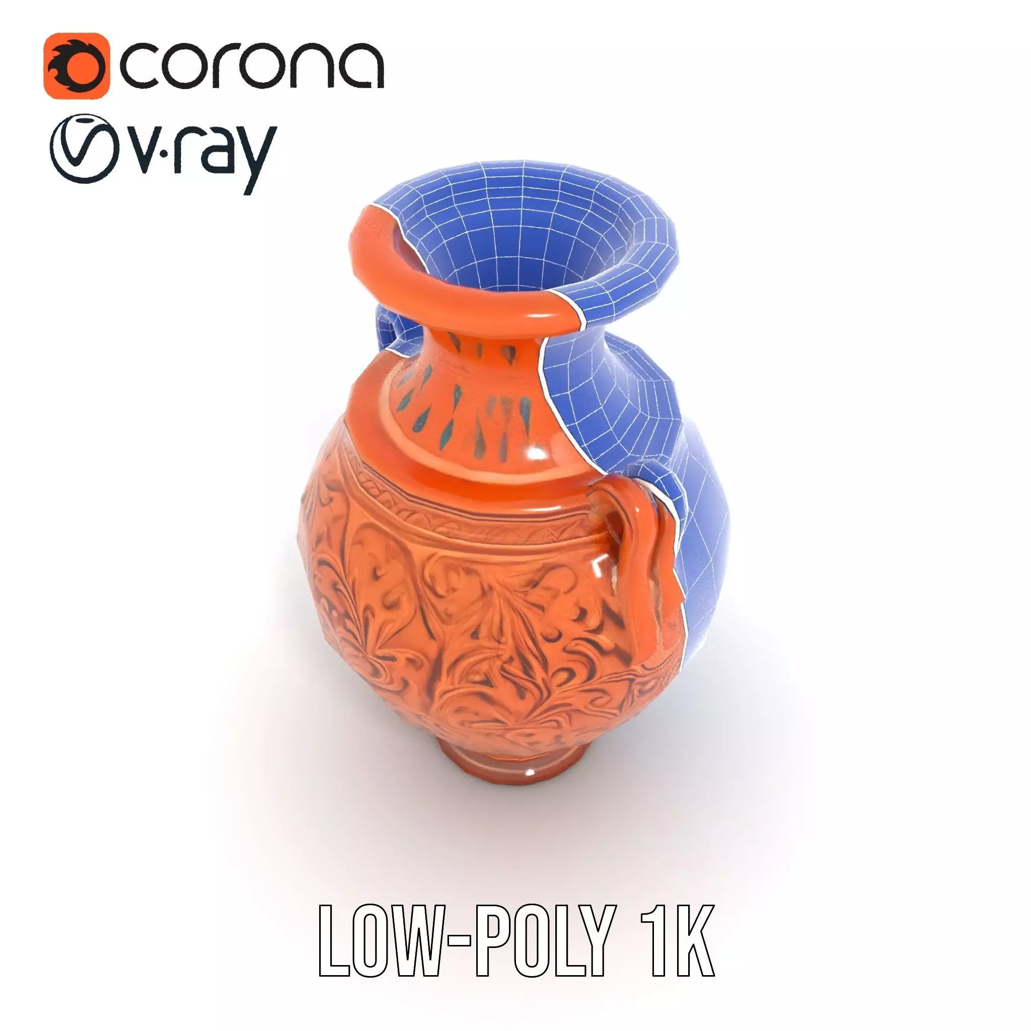 Terracotta Ornate Vase model pack Low-poly 3D model_22