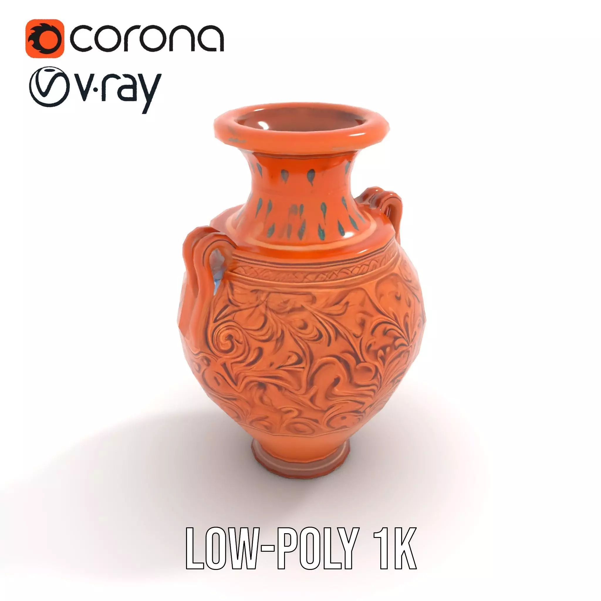 Terracotta Ornate Vase model pack Low-poly 3D model_9