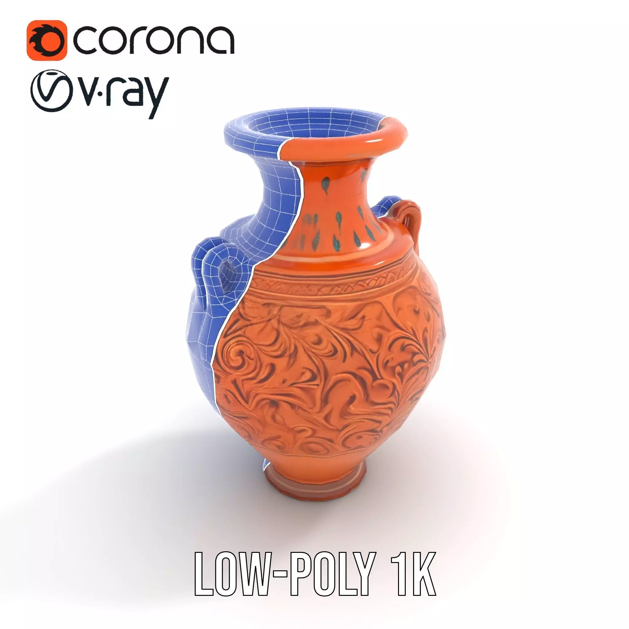 Terracotta Ornate Vase model pack Low-poly 3D model_28