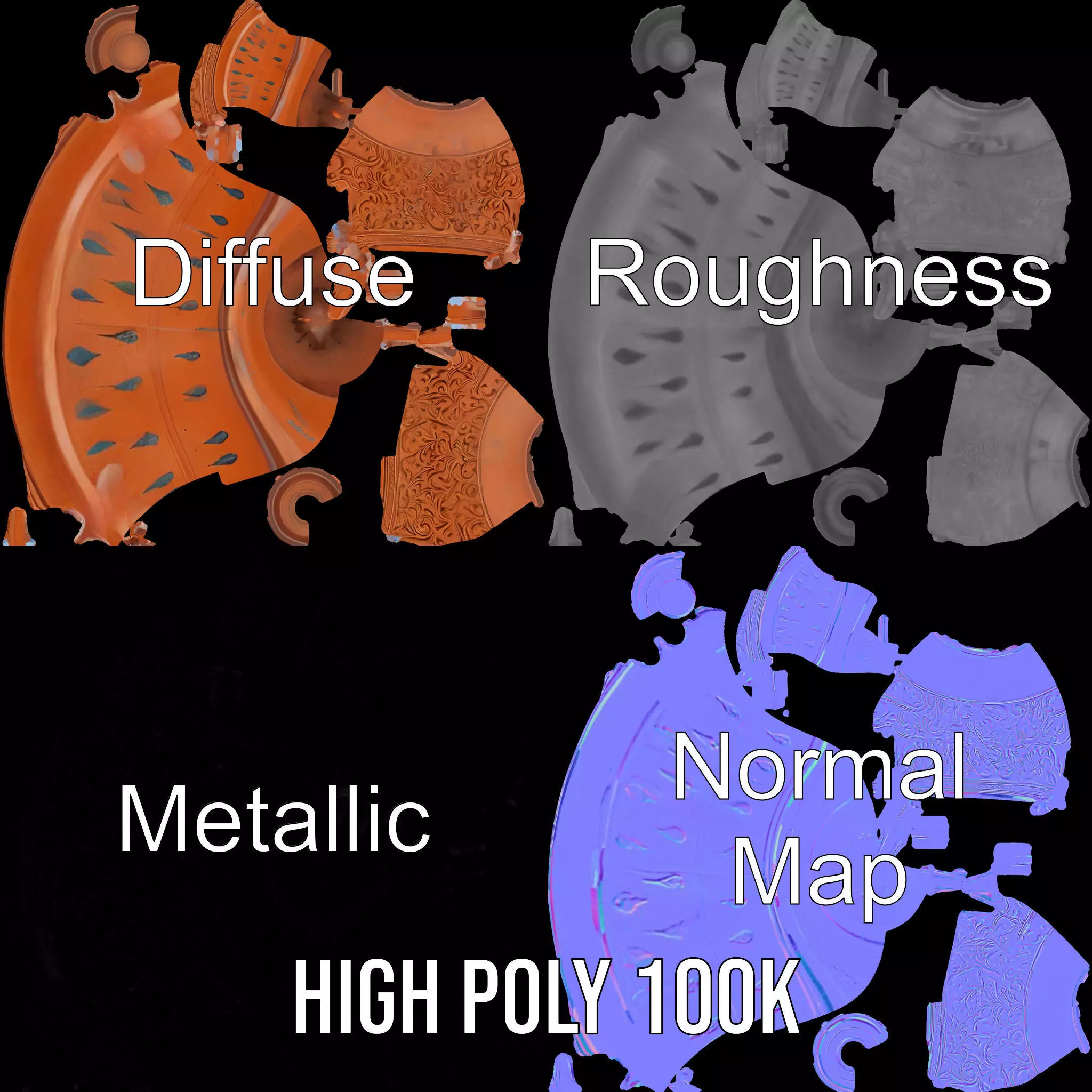 Terracotta Ornate Vase model pack Low-poly 3D model_3