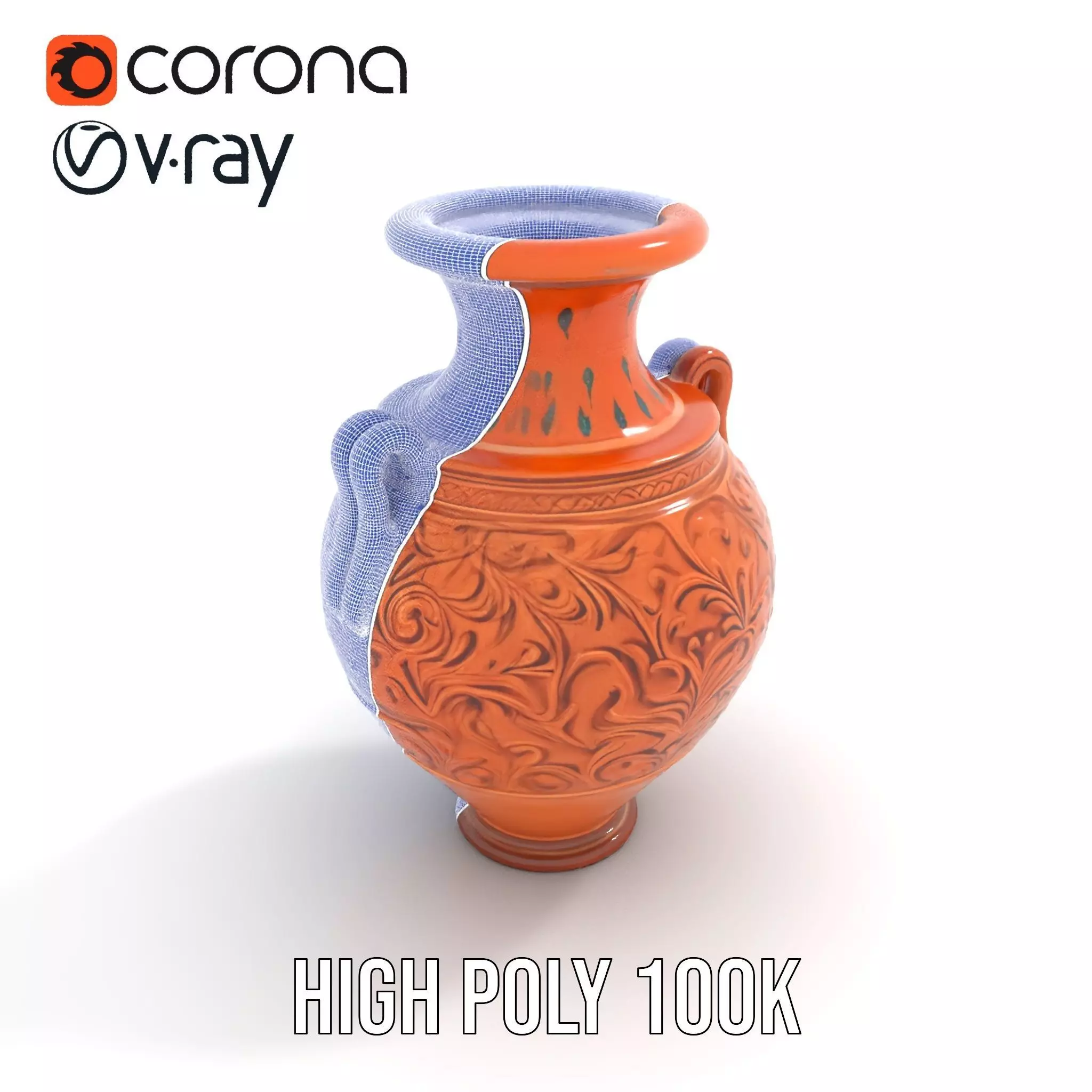 Terracotta Ornate Vase model pack Low-poly 3D model_20