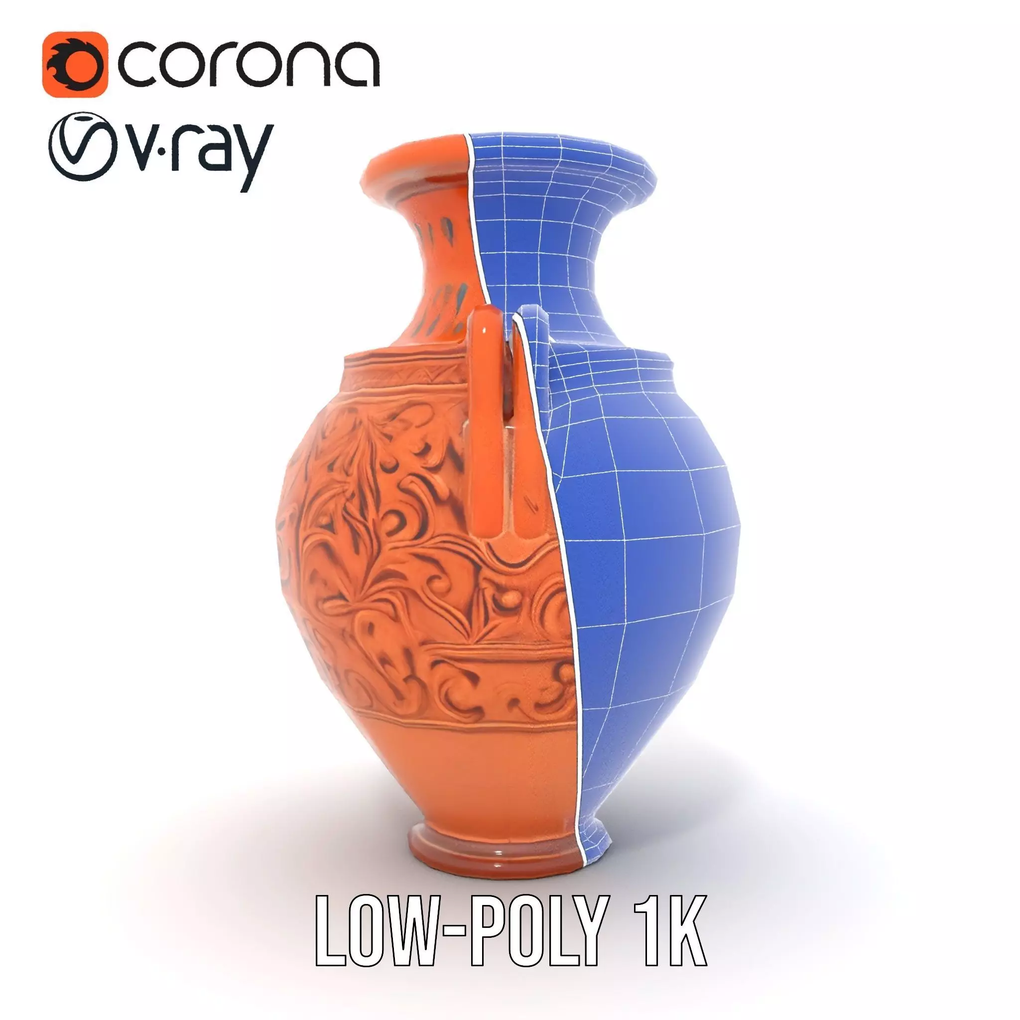 Terracotta Ornate Vase model pack Low-poly 3D model_19