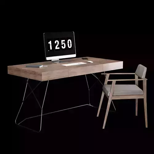 Modern office workstation desk setup with Tech and iMac 3D model 6