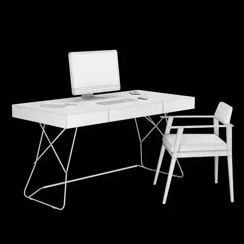 Modern office workstation desk setup with Tech and iMac 3D model 7