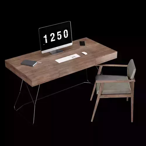 Modern office workstation desk setup with Tech and iMac 3D model