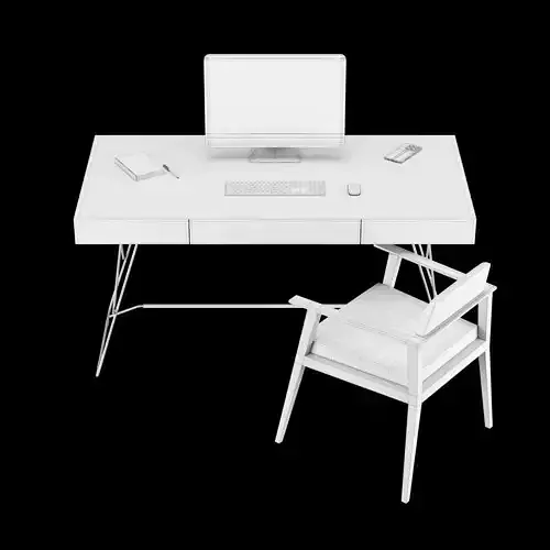 Modern office workstation desk setup with Tech and iMac 3D model 5