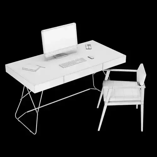 Modern office workstation desk setup with Tech and iMac 3D model 3