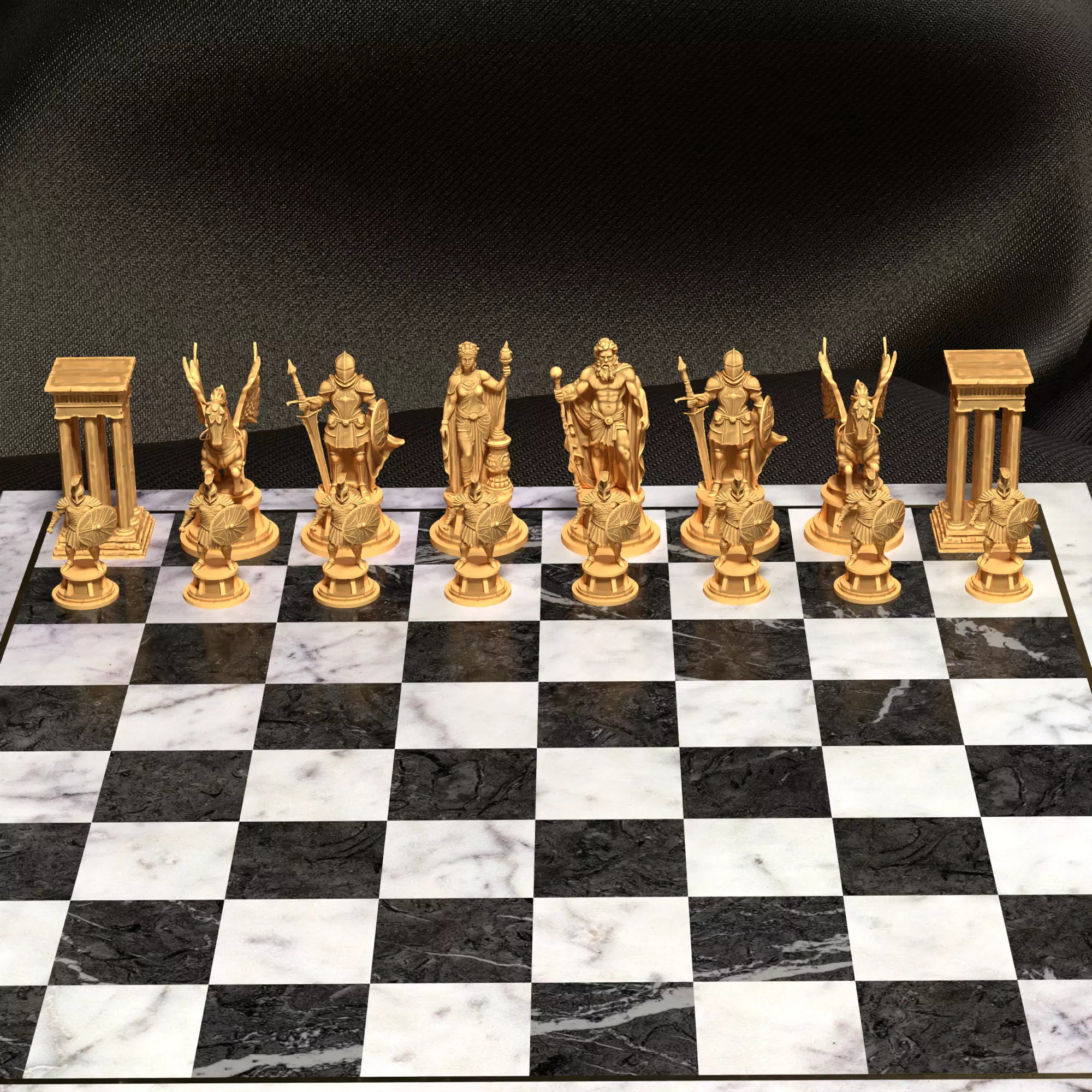 Ancient Greek Chess Set Zeus Hera Pegasus Soldiers 3D print model_2
