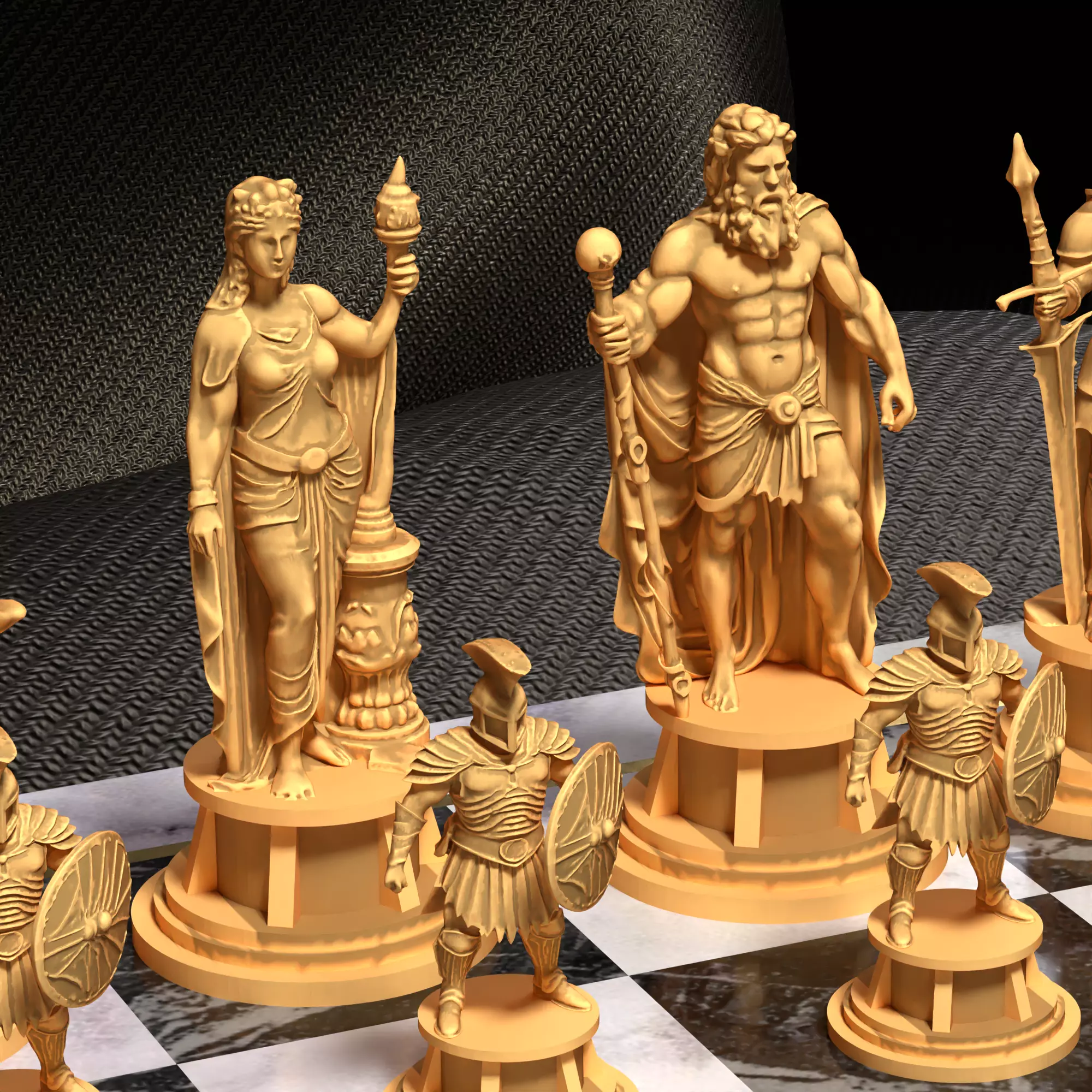 Ancient Greek Chess Set Zeus Hera Pegasus Soldiers 3D print model_29