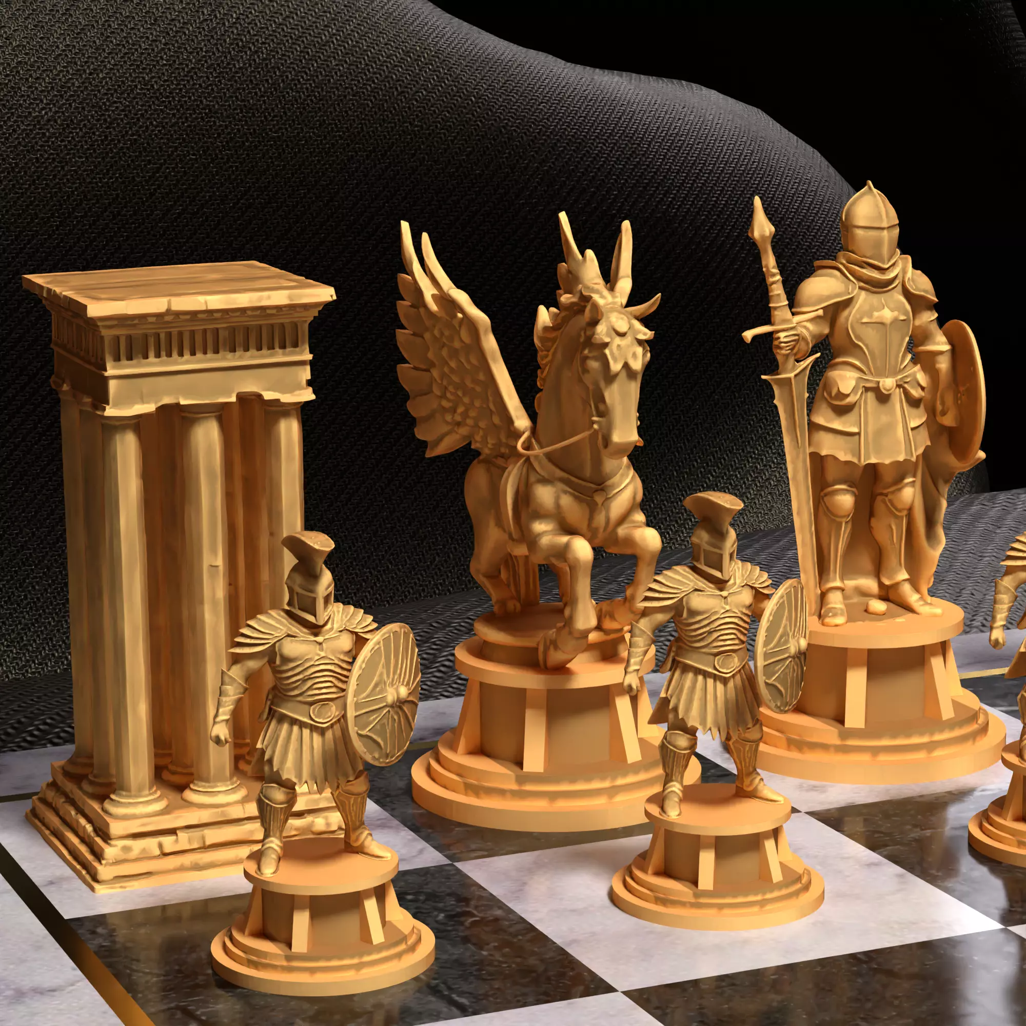 Ancient Greek Chess Set Zeus Hera Pegasus Soldiers 3D print model_25