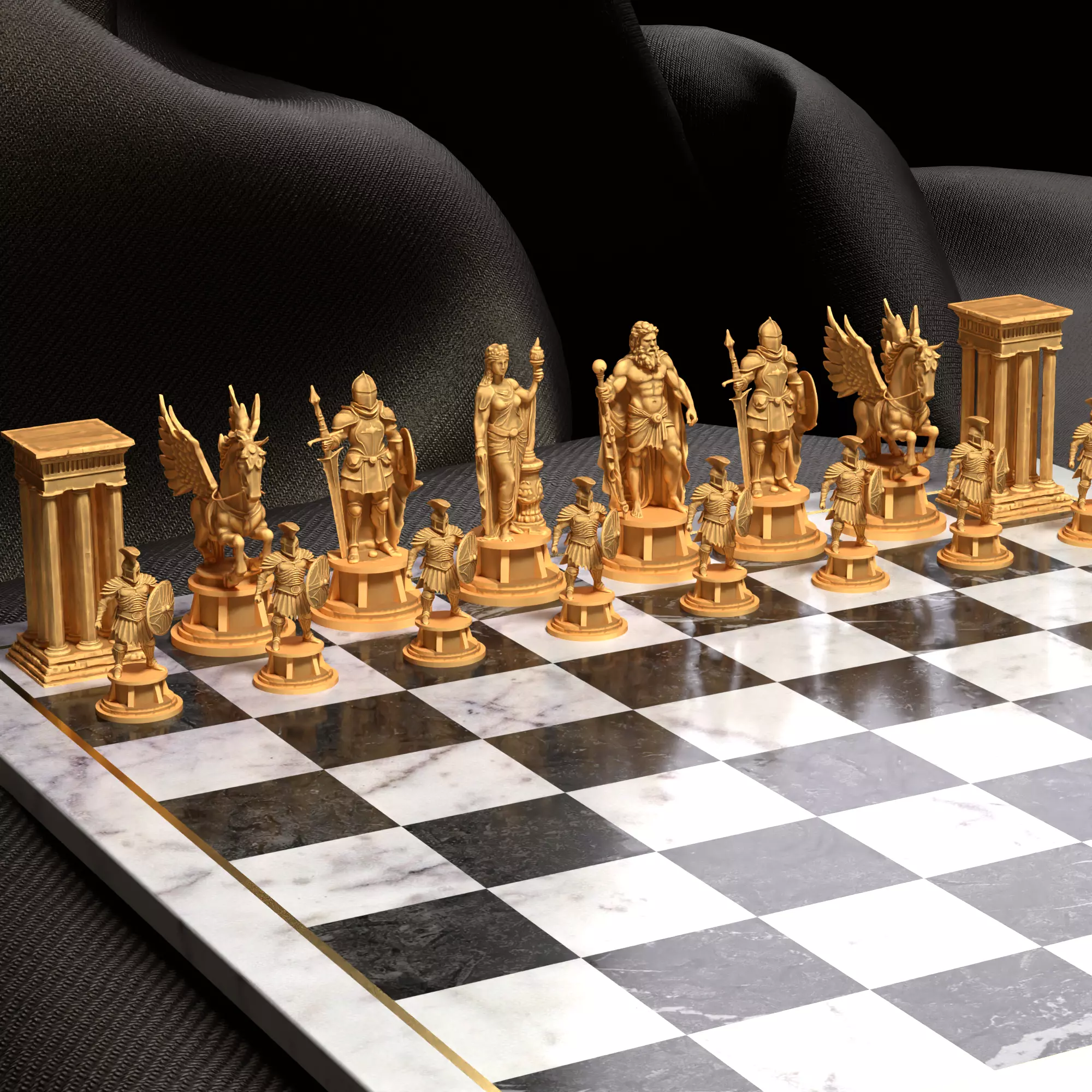 Ancient Greek Chess Set Zeus Hera Pegasus Soldiers 3D print model_15