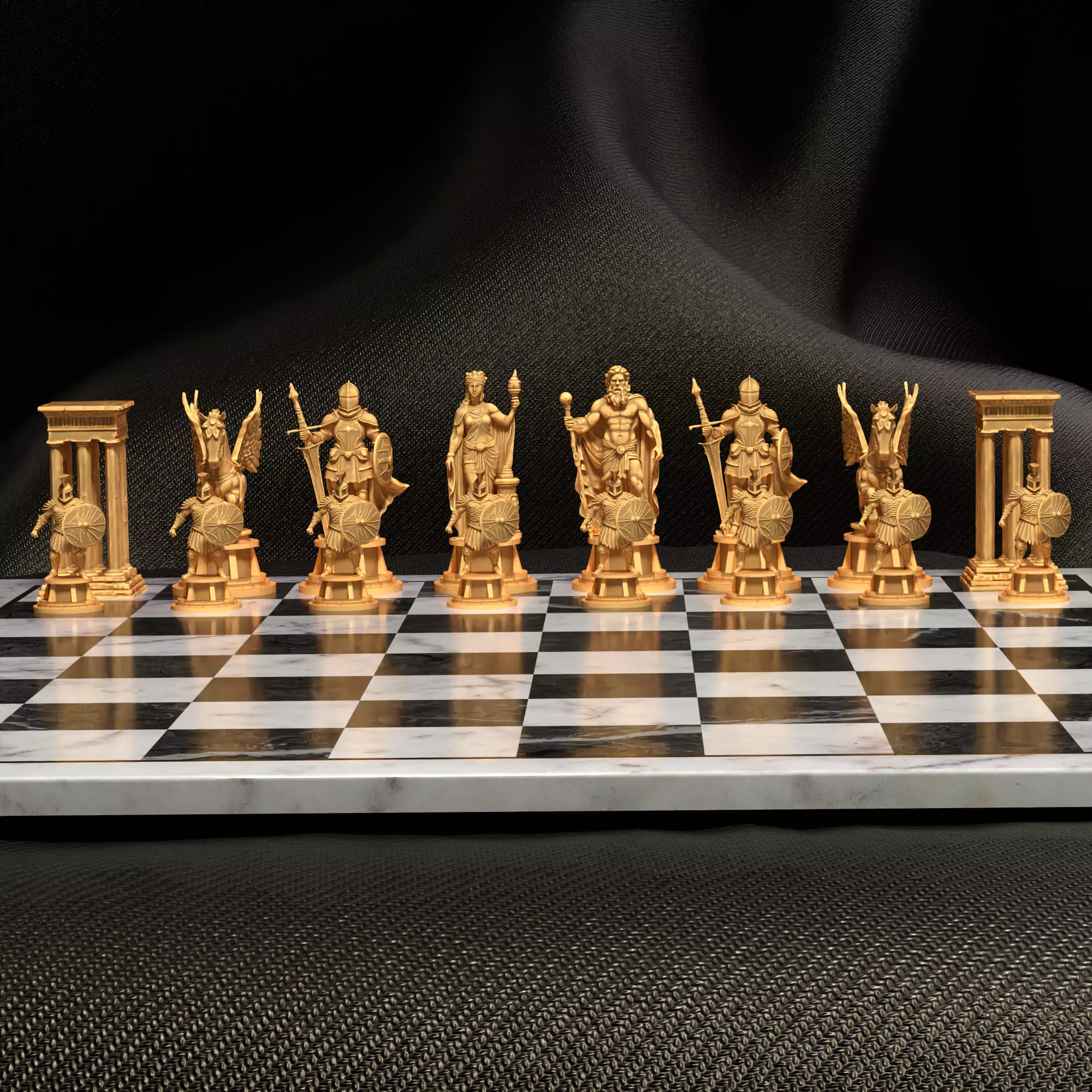 Ancient Greek Chess Set Zeus Hera Pegasus Soldiers 3D print model_4