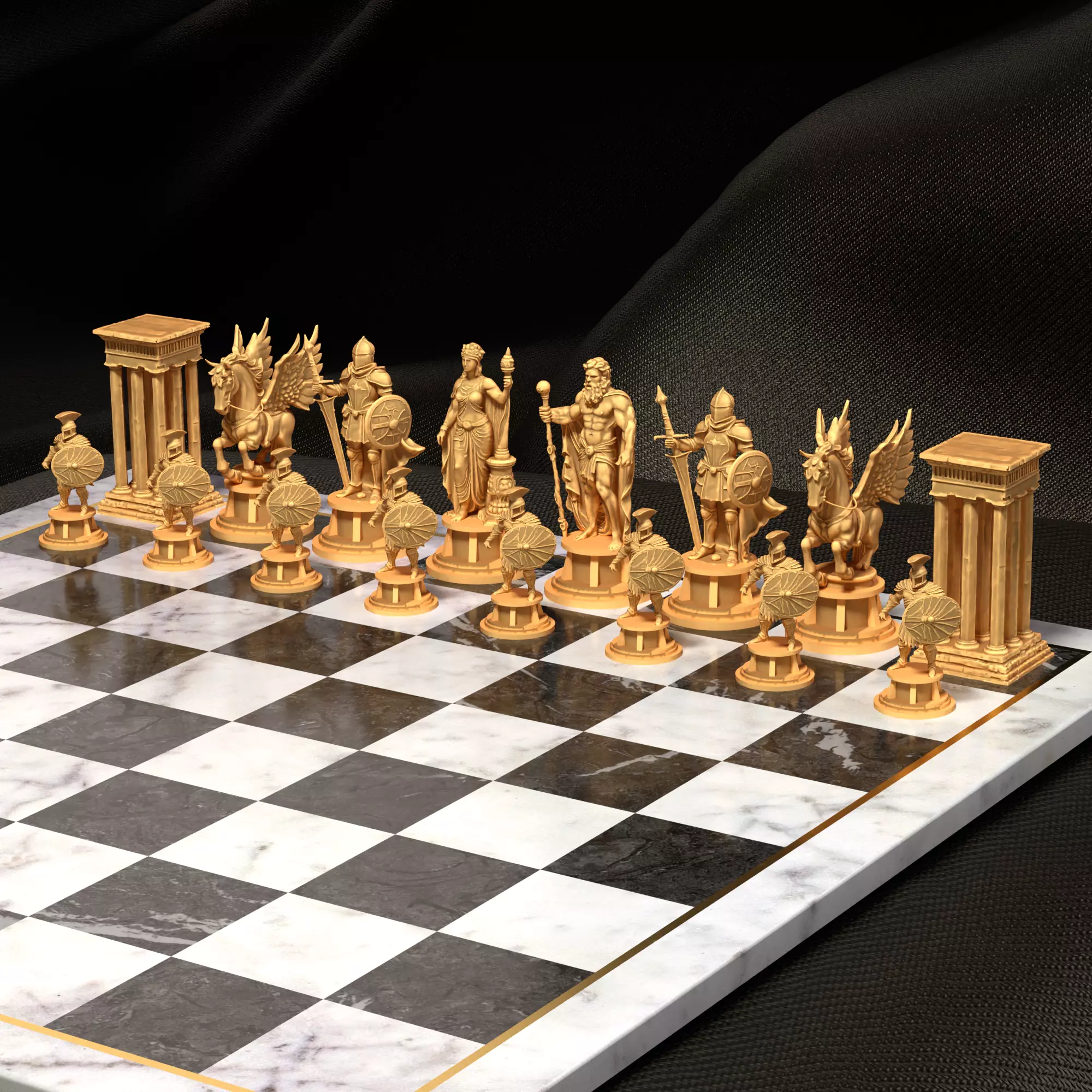 Ancient Greek Chess Set Zeus Hera Pegasus Soldiers 3D print model_10